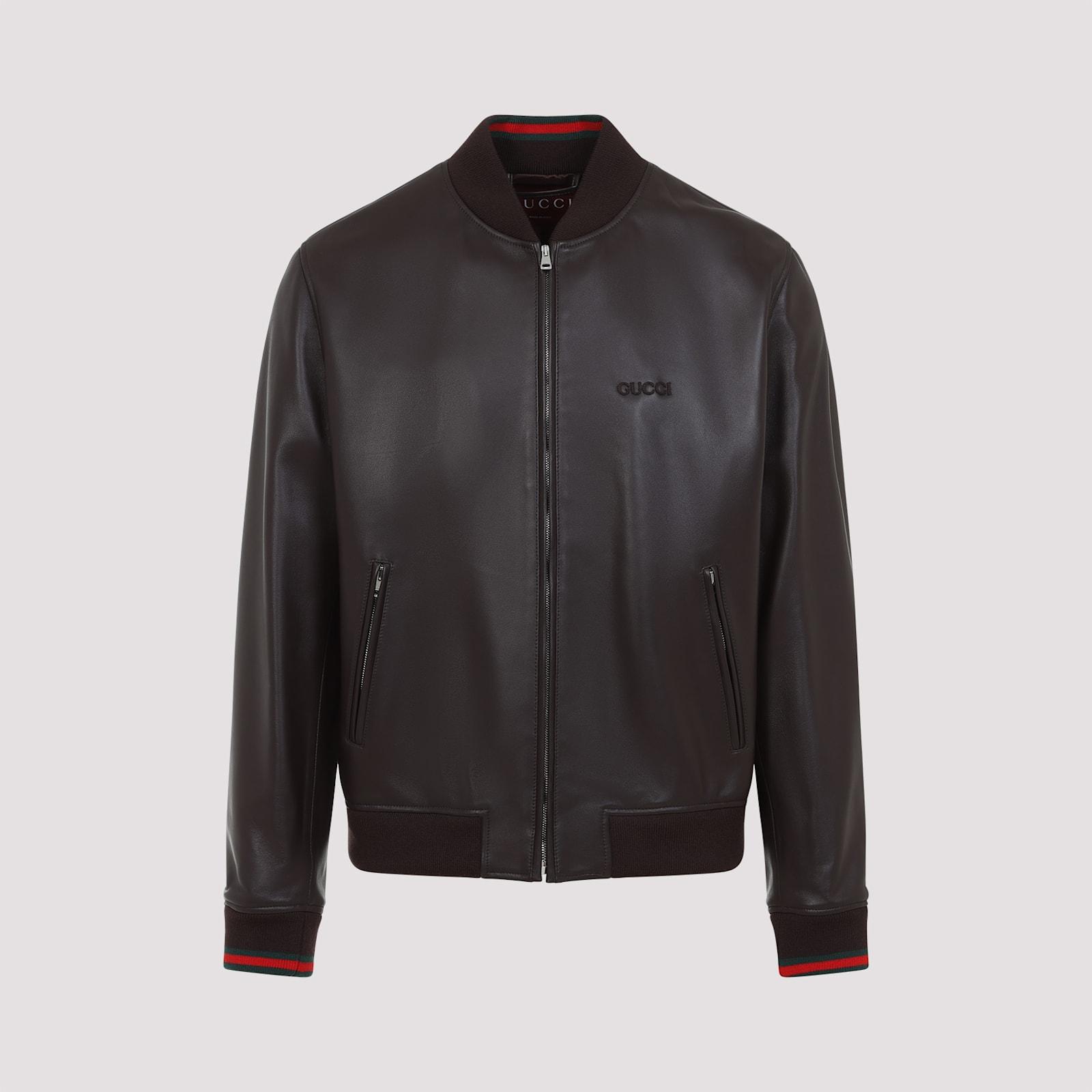 Gucci Women's Dark Leather Bomber Jacket