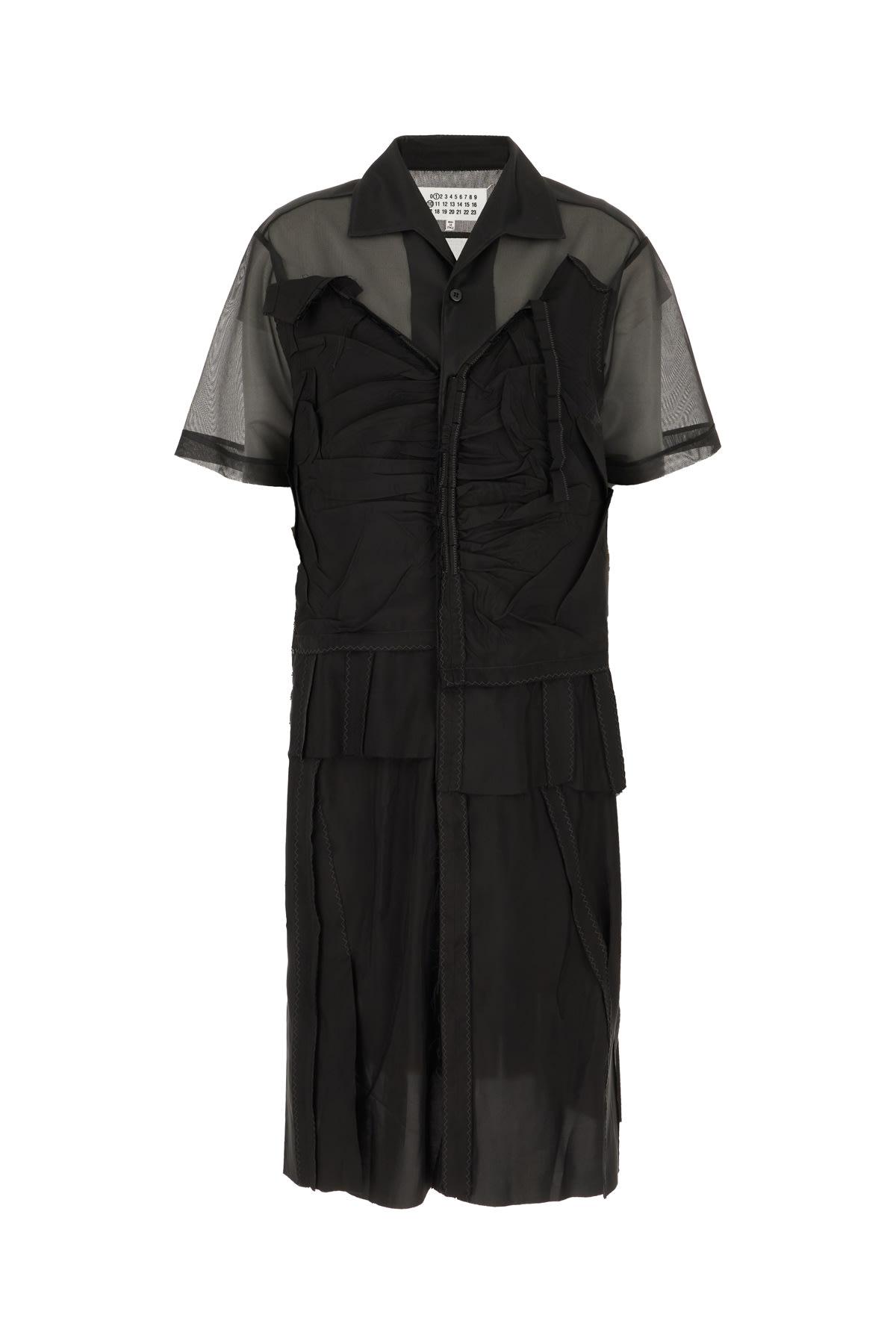 Maison Margiela Layered Midi Dress, Midi Polo Dress, Mesh Shirt Dress, Black Polyester Dress
