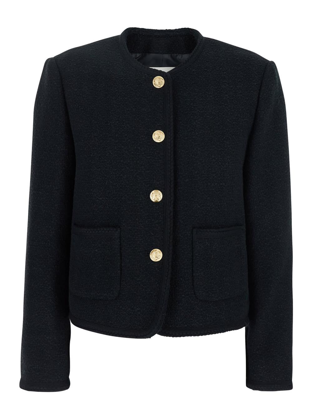 Dunst Bouclé Tweed Jacket and Black Crewneck Jacket With Contrasting Jewel Buttons