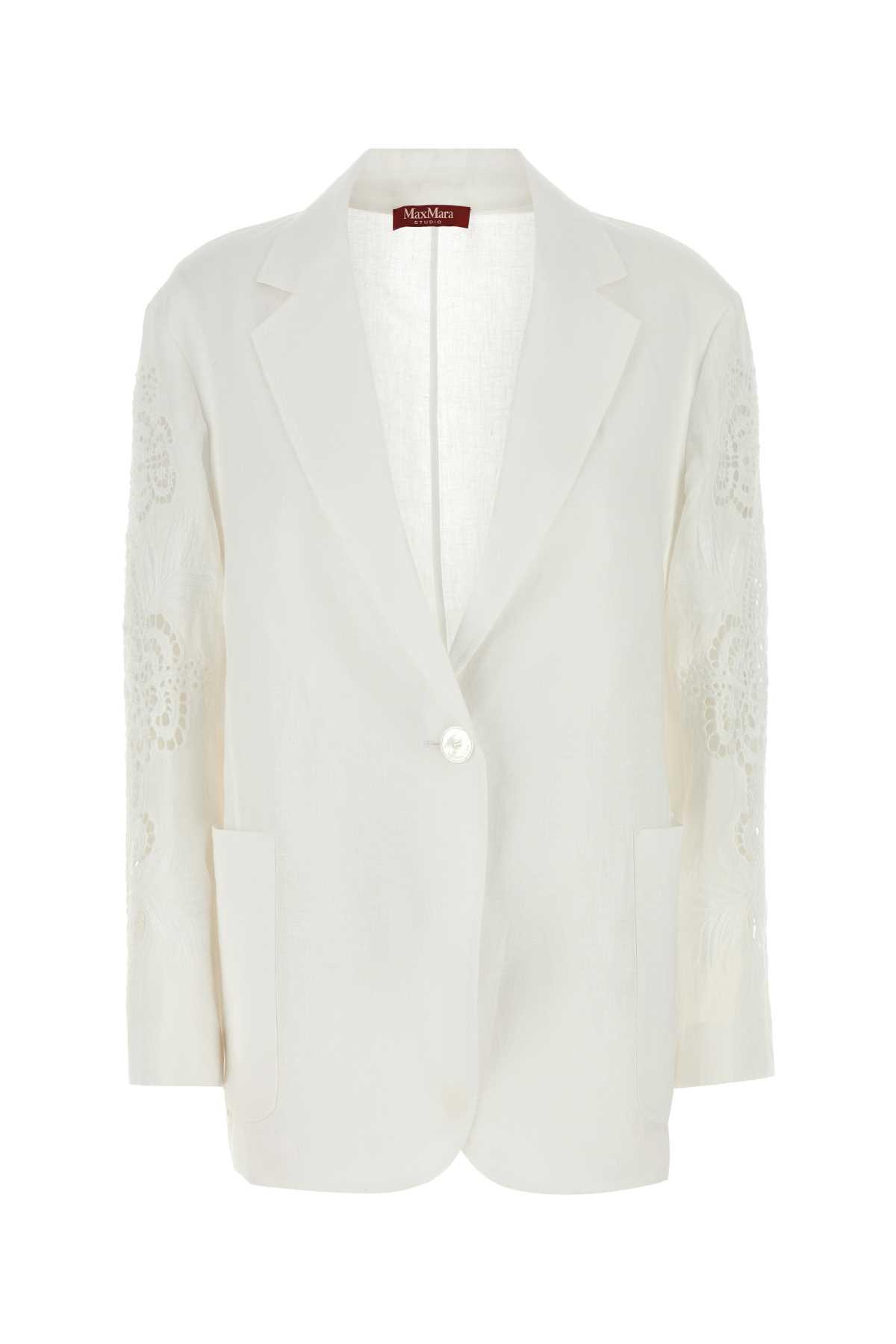 Max Mara Studio White Linen Angizia Blazer