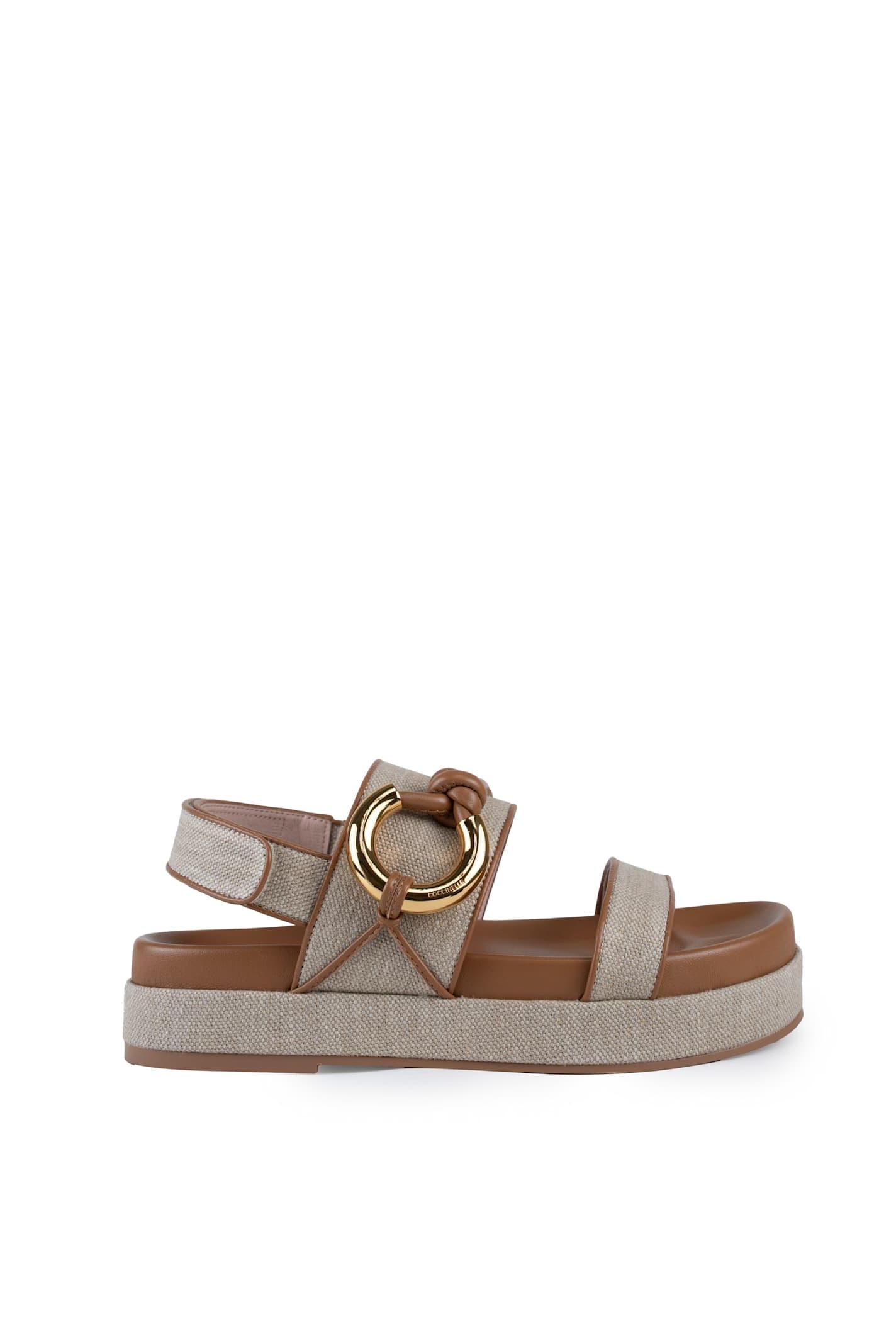 Coccinelle Carmy Canvas and Leather Platform Sandals