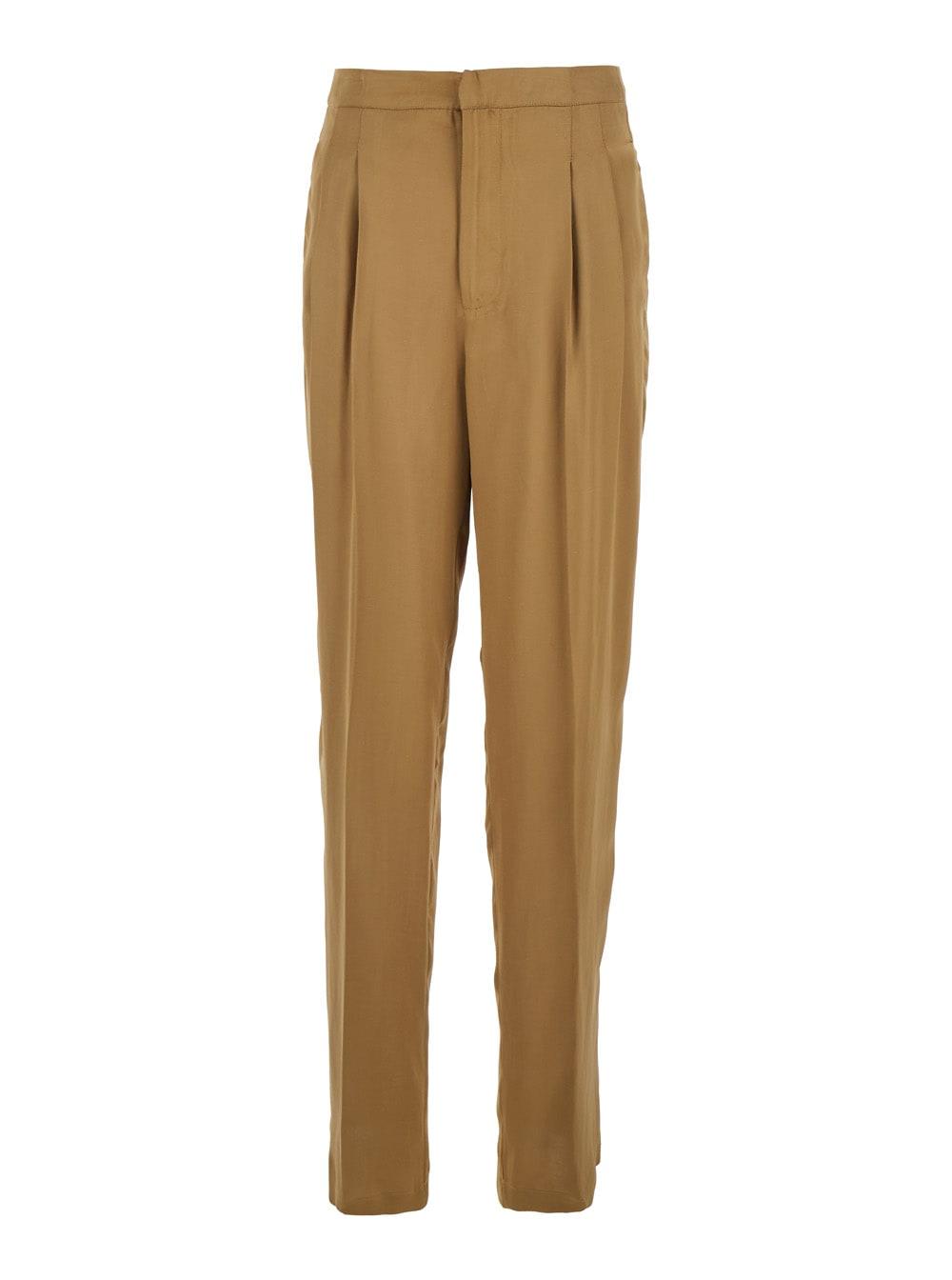 TwinSet Beige Pants With Pences And Logo Plaque On The Rear In Viscose Blend