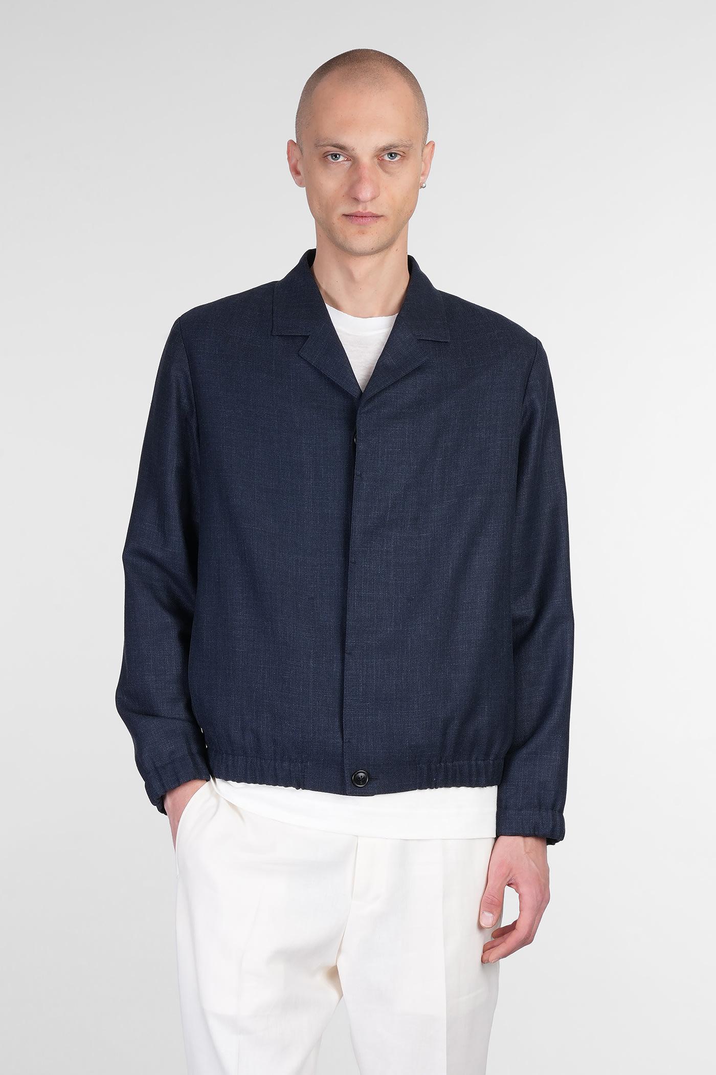 Zegna Casual Jacket In Blue Linen