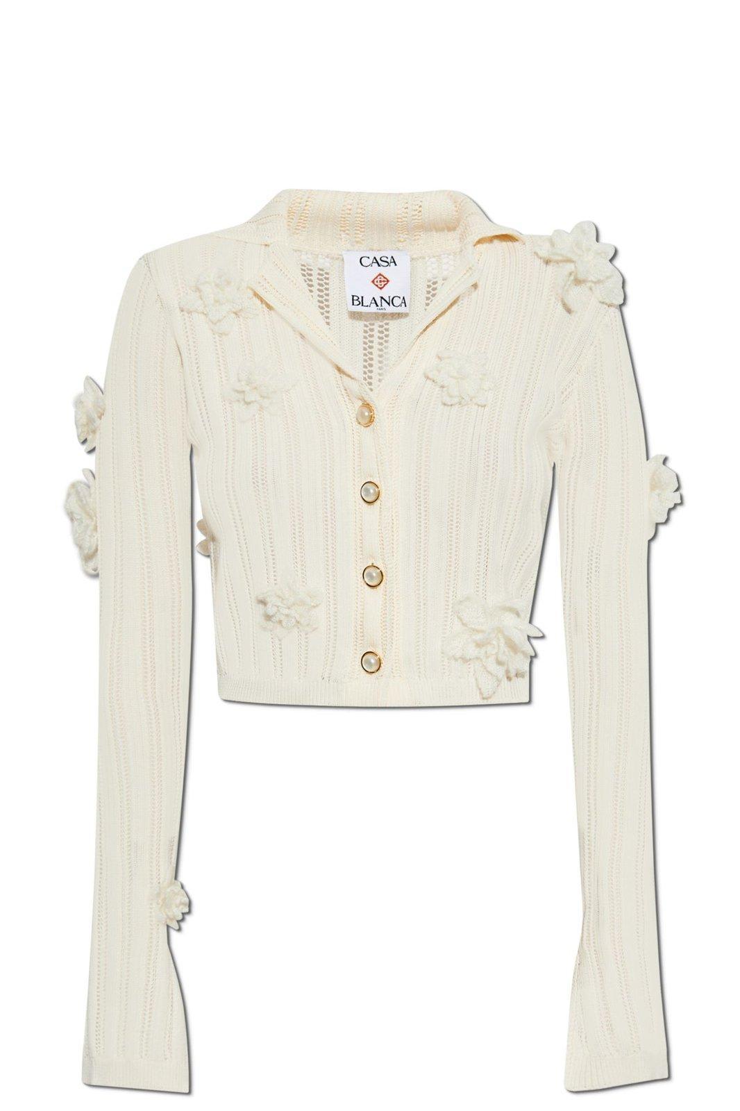 Casablanca Long-sleeved Cropped Knitted Cardigan