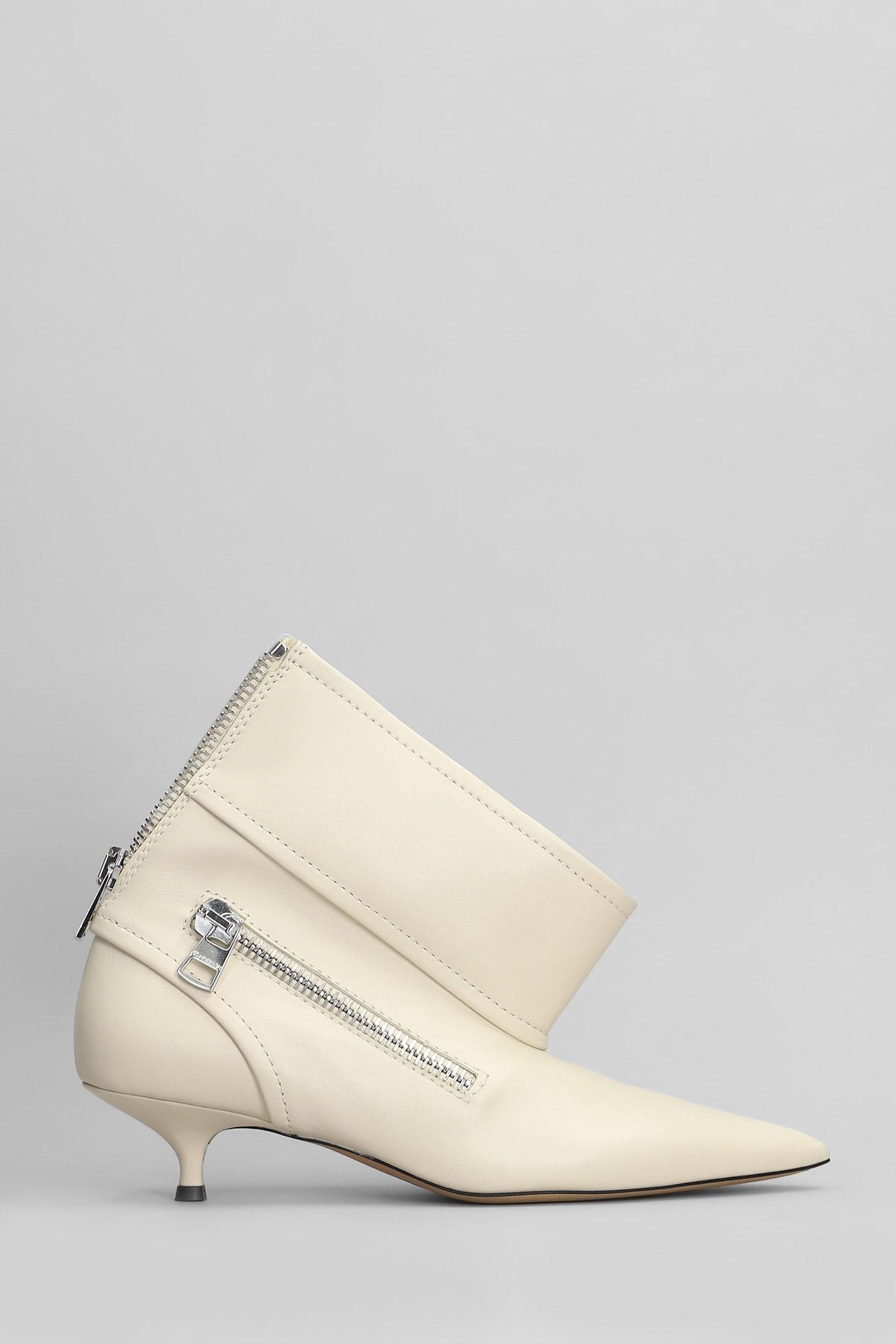Jw Anderson J. W. Anderson Biker Kitten Heel Ankle Boots in Beige Leather