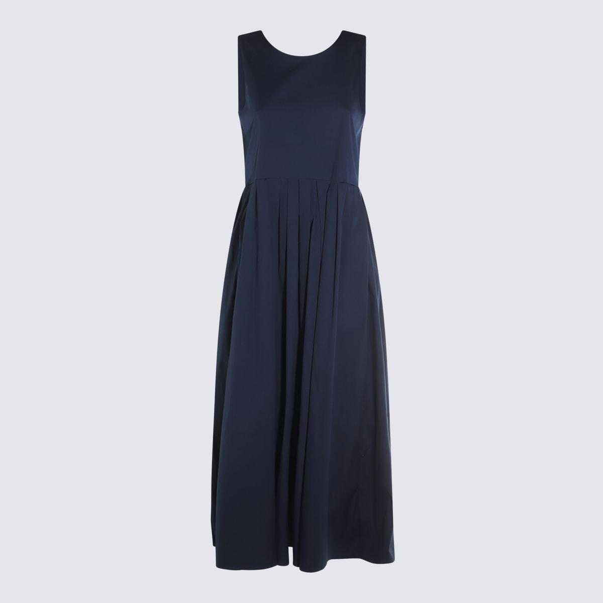 'S MAX MARA Dark Blue Moirs Cotton Dress