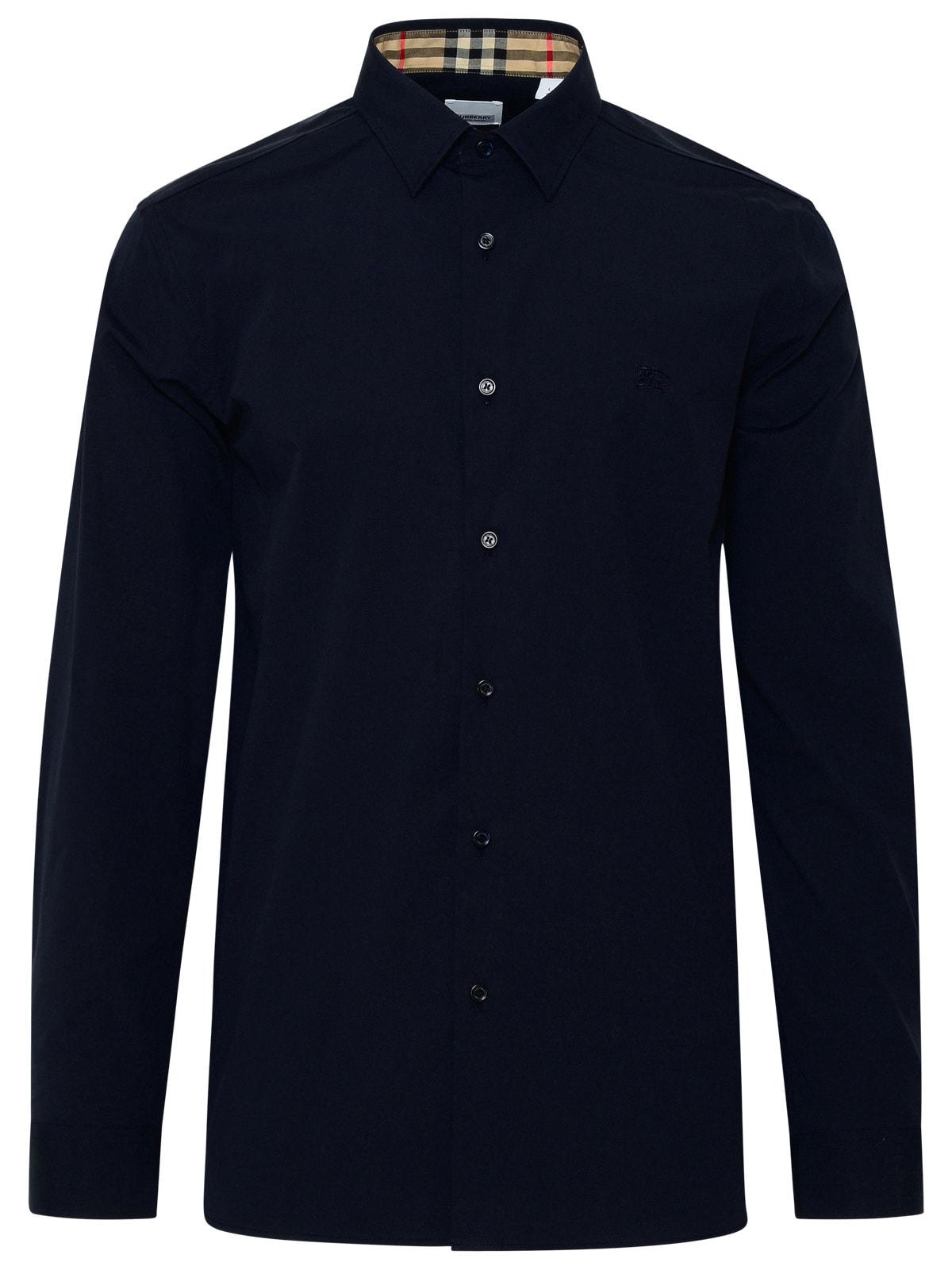 Burberry Men's Navy Stretch Poplin Shirt in Blue
