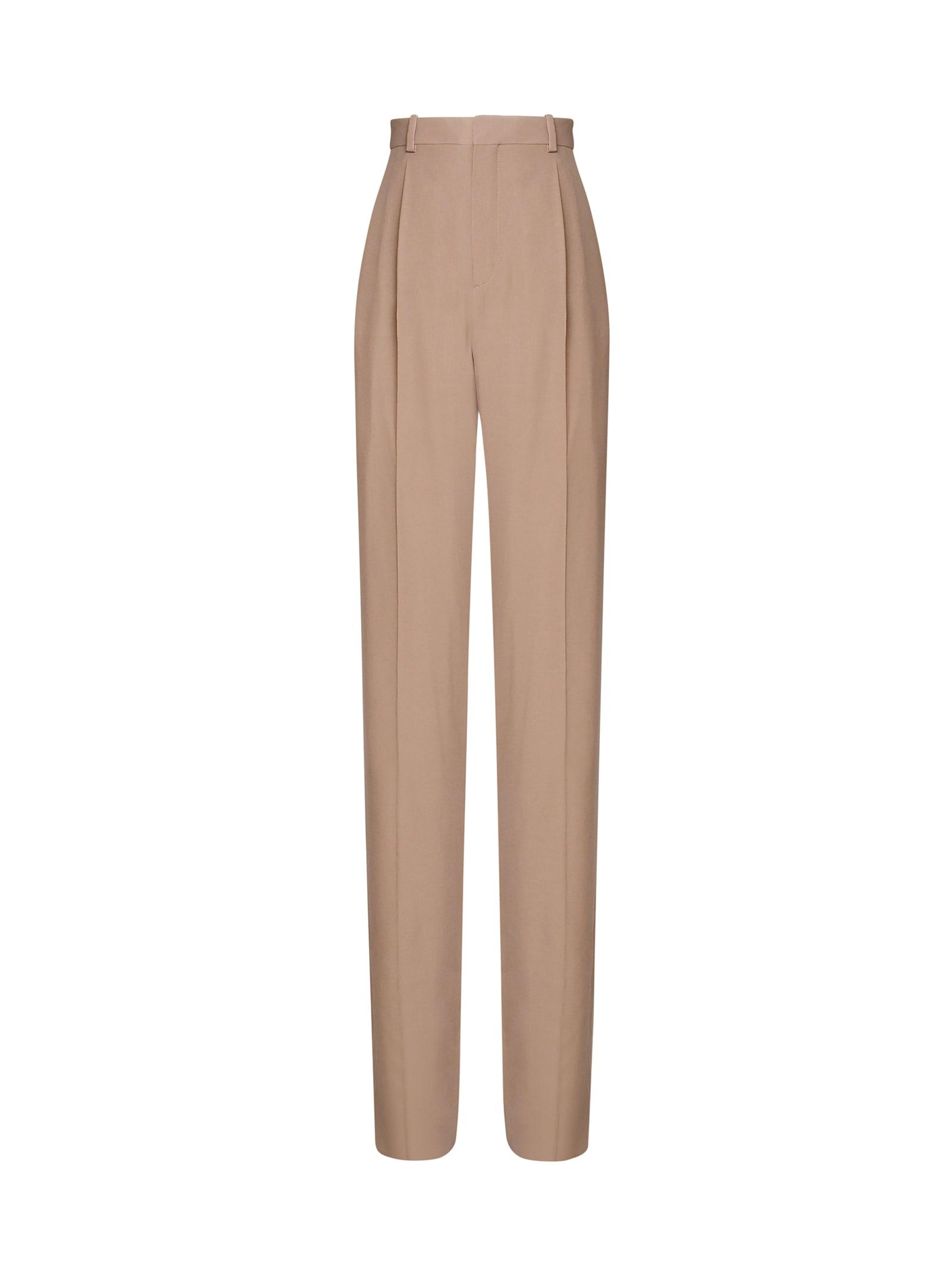 Saint Laurent Women's Silk Crêpe and PLI Georgette Trousers in Beige and Cappuccino