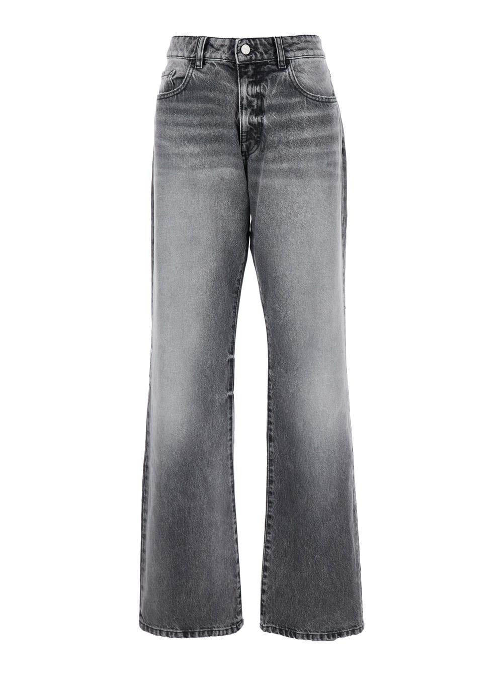 Icon Denim Grey Jeans with Wide Leg and Logo Patch on the Rear