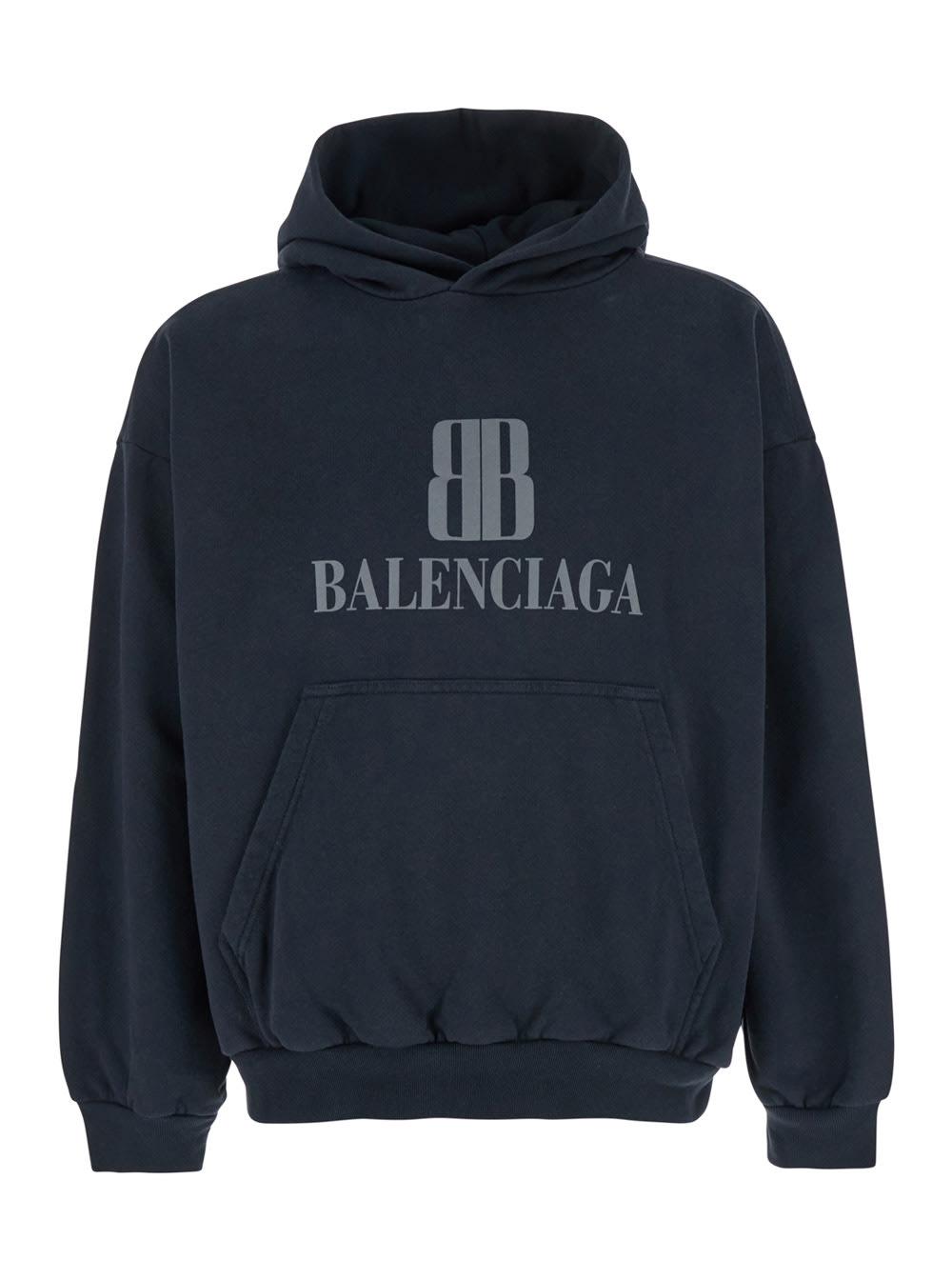 Balenciaga Black Hoodie With Fixed Hood And Logo Lettering On The Front