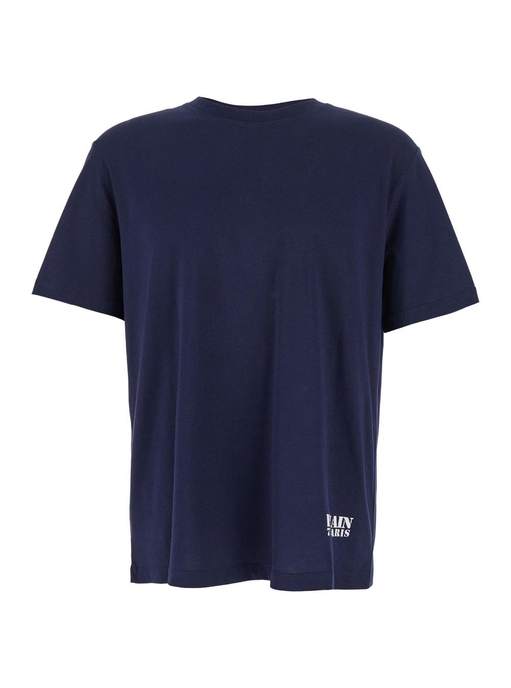 Balmain Blue Crewneck T-shirt With Logo Lettering Print