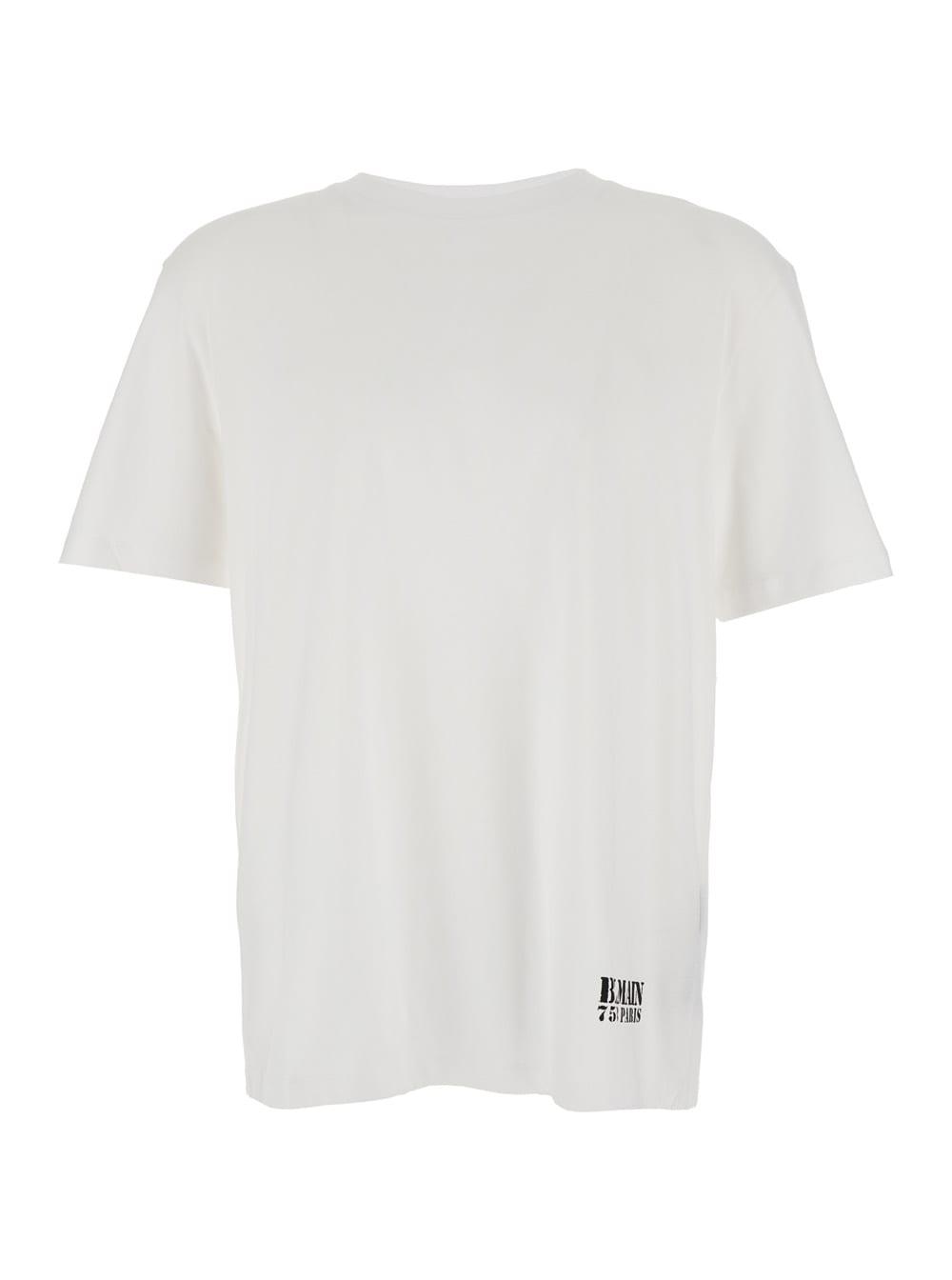 Balmain White Crewneck T-shirt With Logo Lettering Print