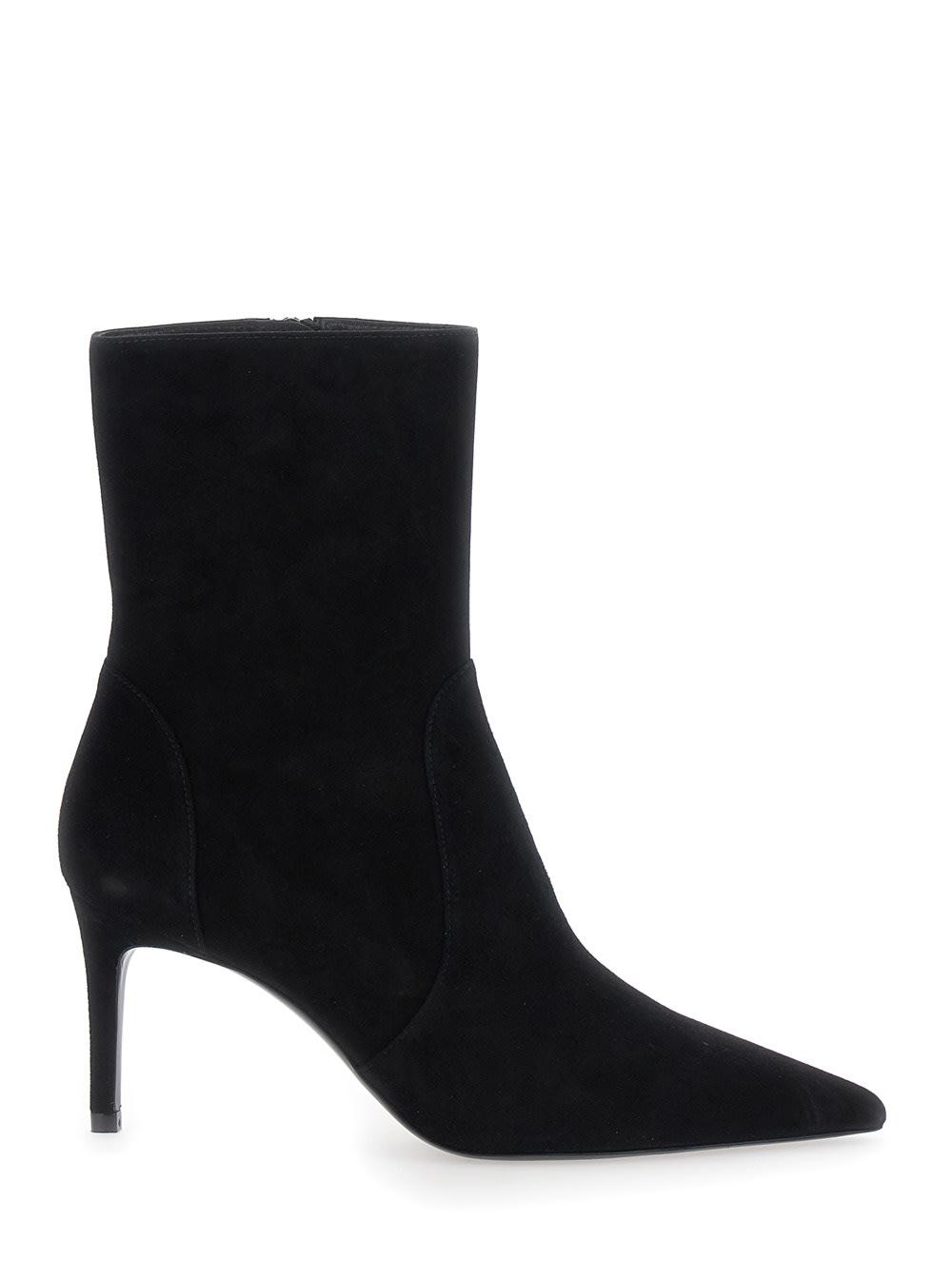 STUART WEITZMAN Black Ankle Boots with Stiletto Heel and Zip Closure in Suede