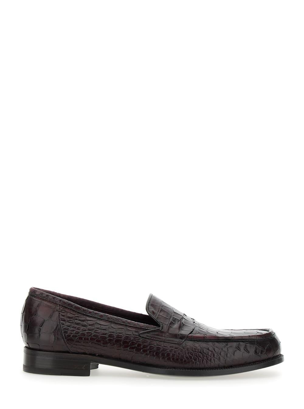 Lidfort luisiana Bordeaux Loafers with Embossed Crocodile Effect in Leather for Men