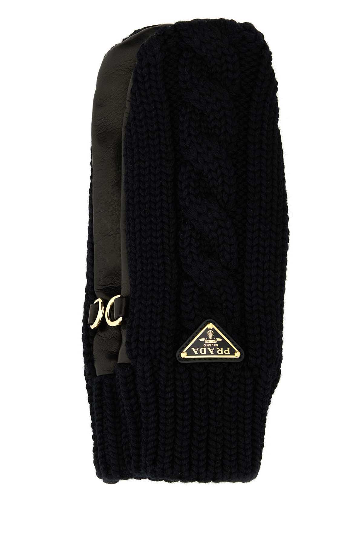 Prada Black Stretch Wool Blend Gloves