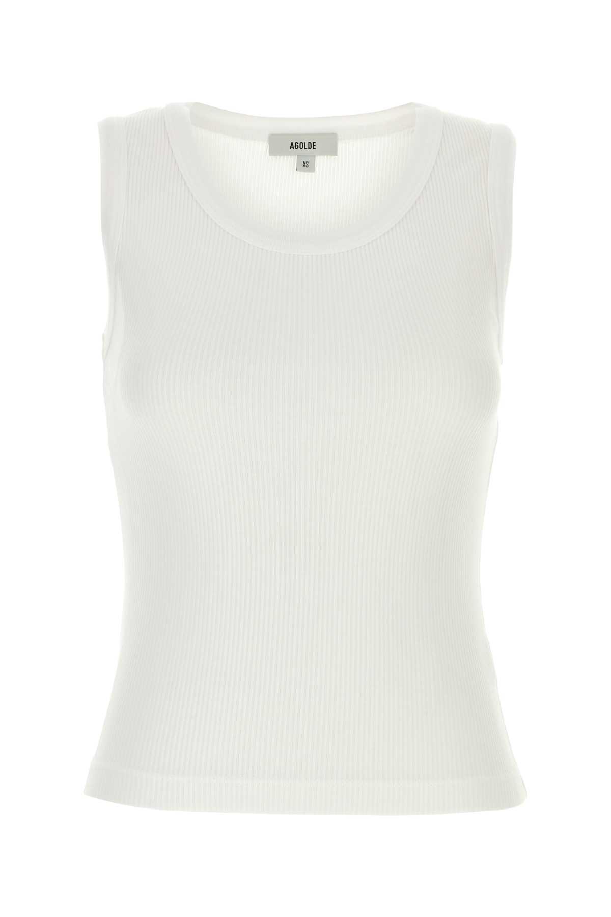 AGOLDE White Stretch Cotton Blend Tank Top