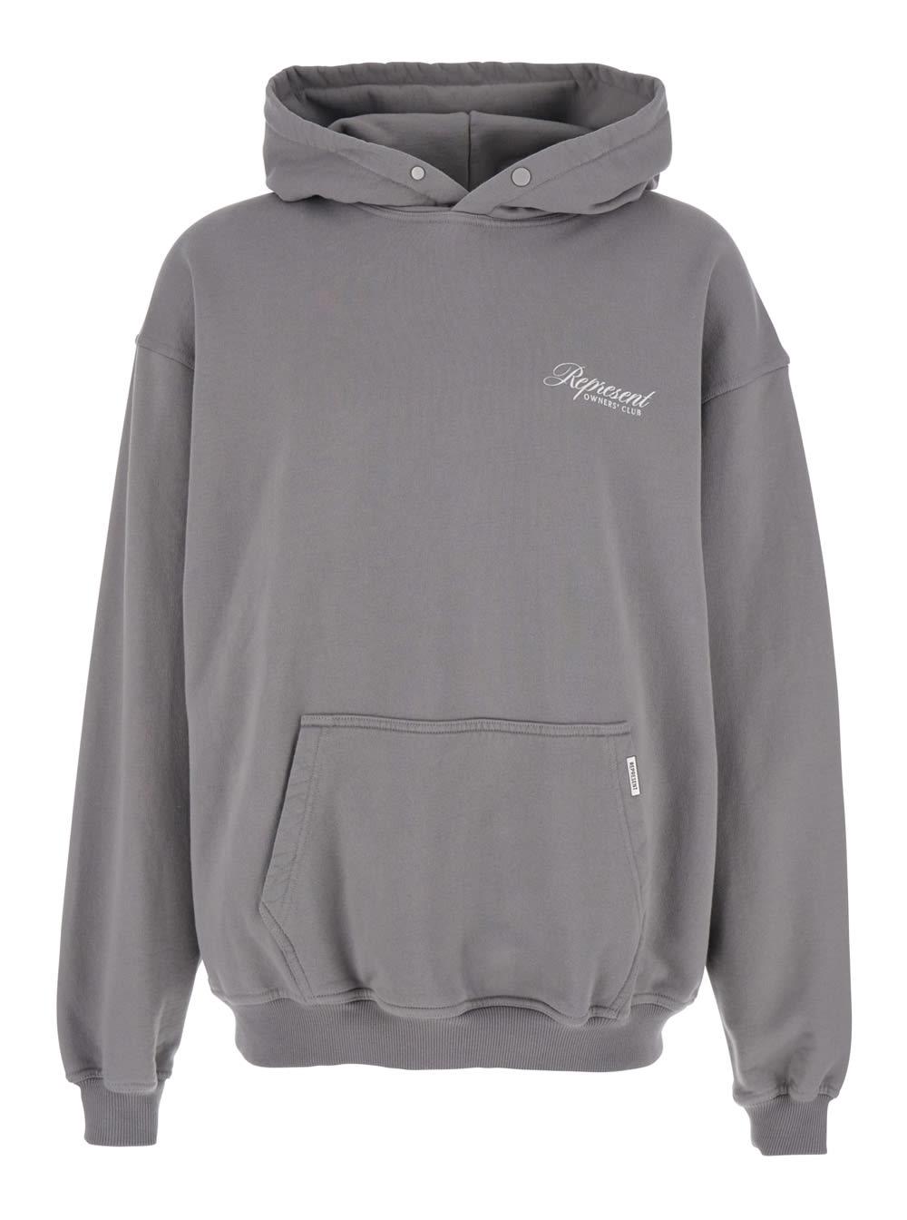 REPRESENT Grey Hoodie With Logo Lettering On The Front And Maxi Logo Print On The Rear