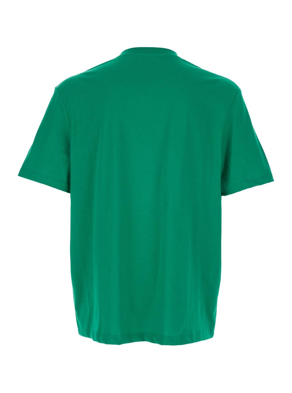 Balmain Green Crewneck T-shirt with Logo Lettering Print