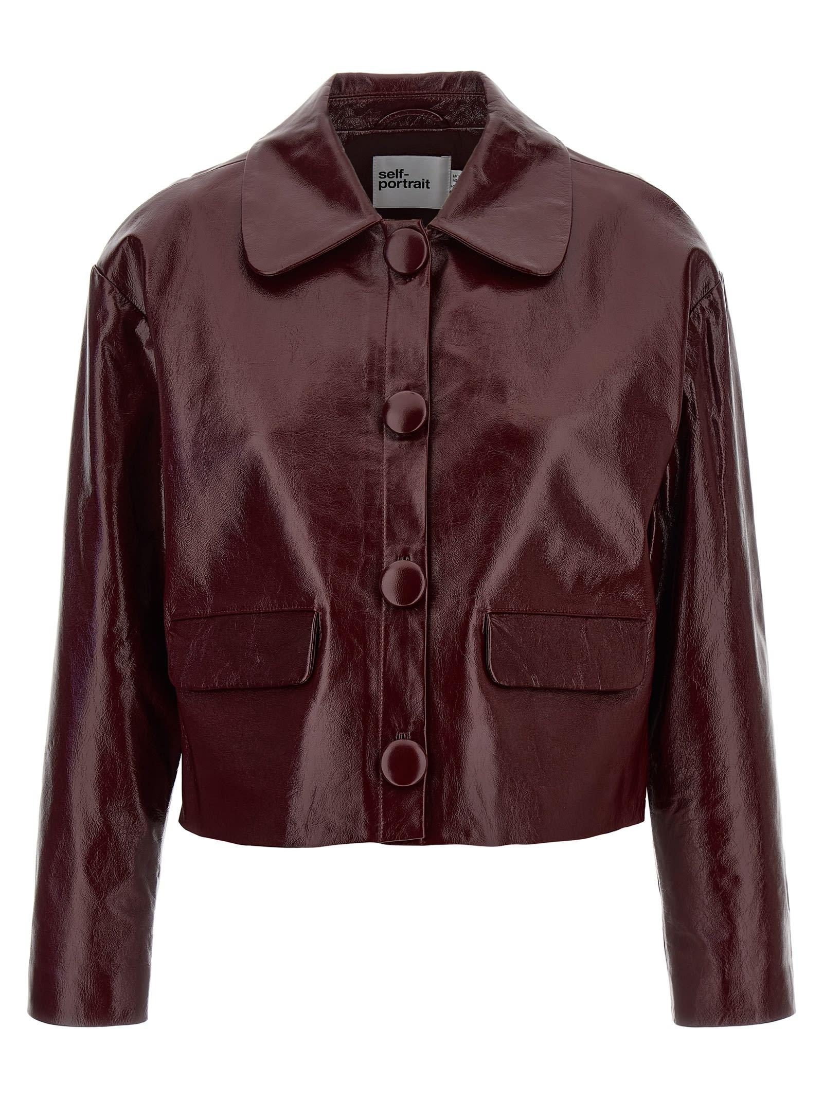 Self-Portrait Women's Leather Cropped Jacket in Bordeaux