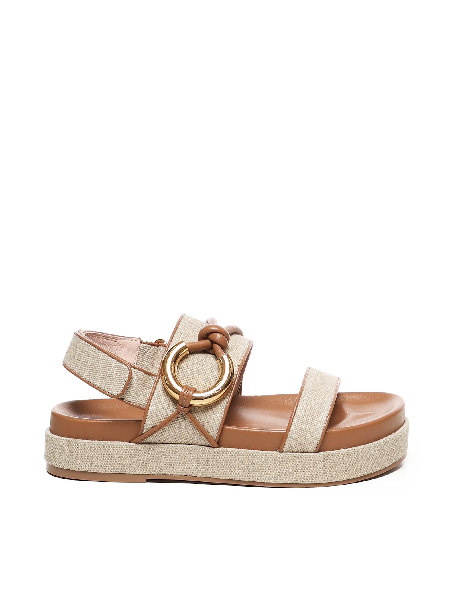 Coccinelle Carmy Canvas and Leather Platform Sandals
