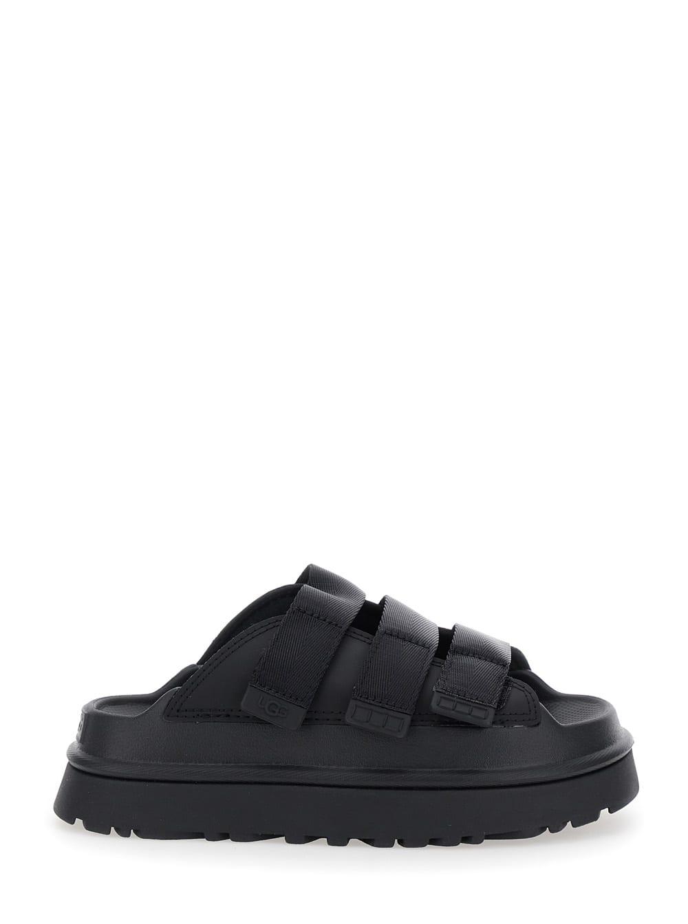 UGG Golden Glow Black Sandals with Round Open Toe in Tech Fabric for Women