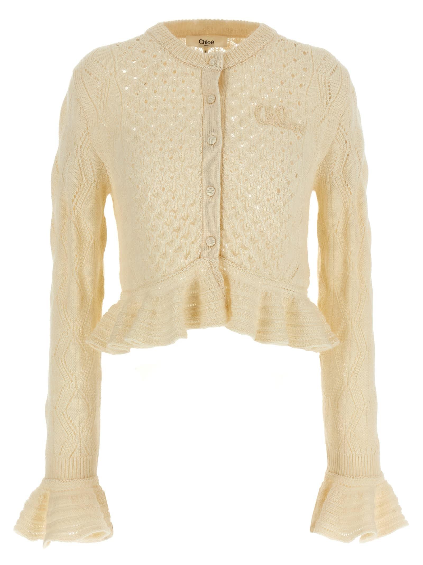Chloé Cardigan with Pointelle and Ruffles