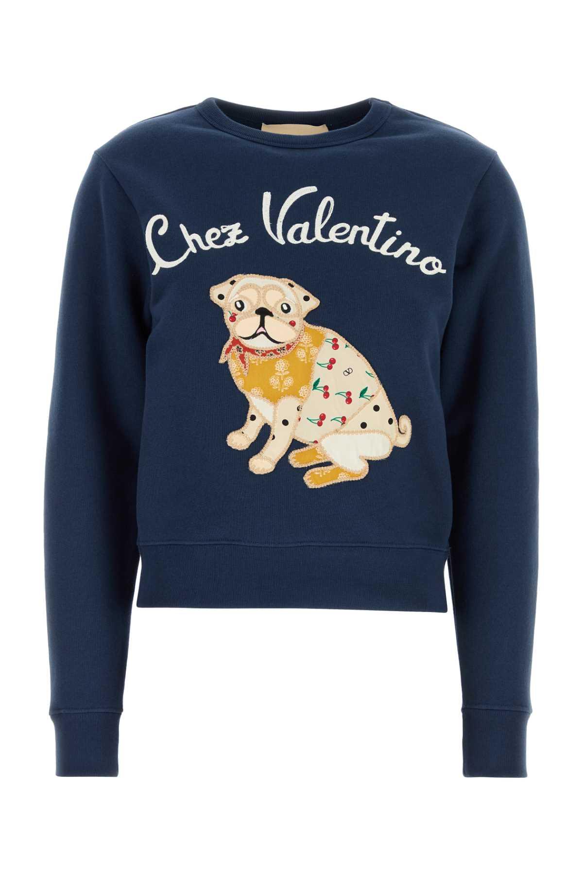 Valentino Garavani Navy Blue Cotton Sweatshirt