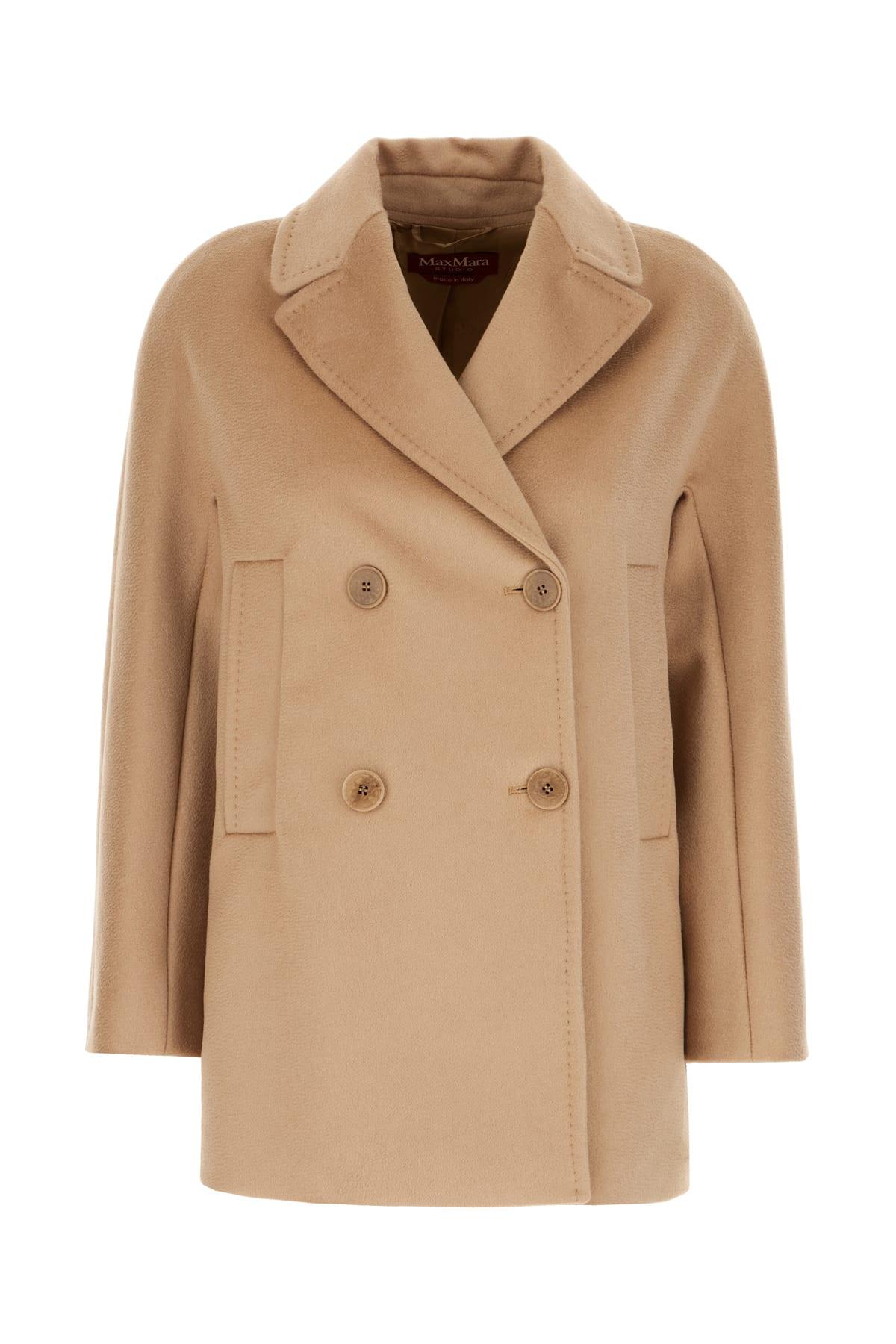 Max Mara Studio Camel Wool Sheere Coat