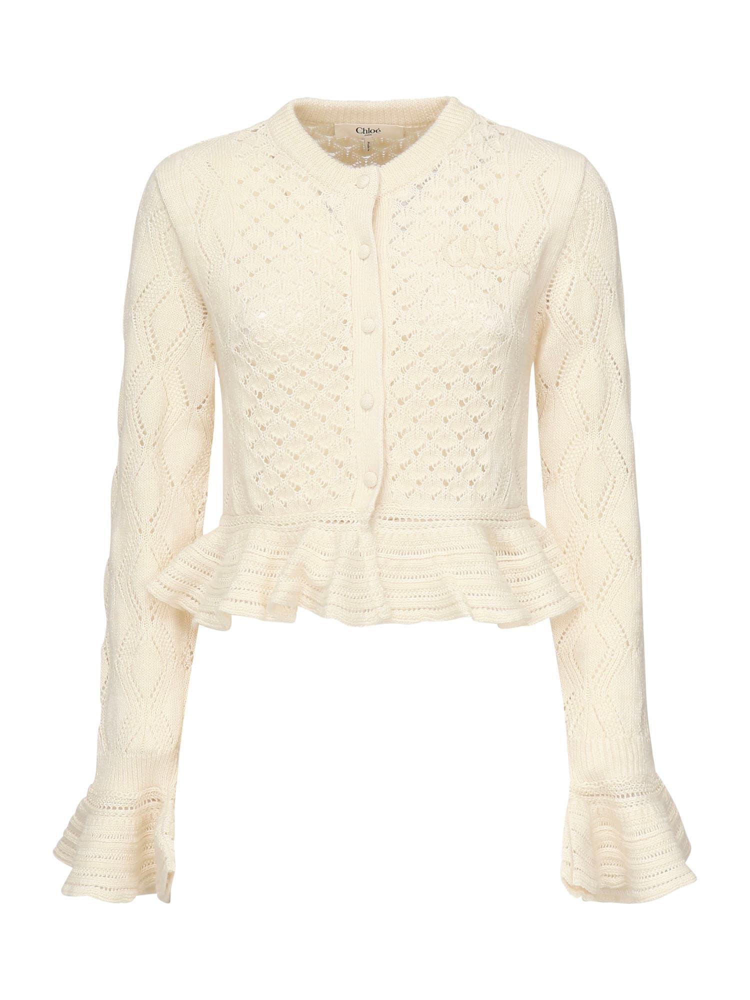 Chloé Cropped Cardigan With Logo And Ruffles