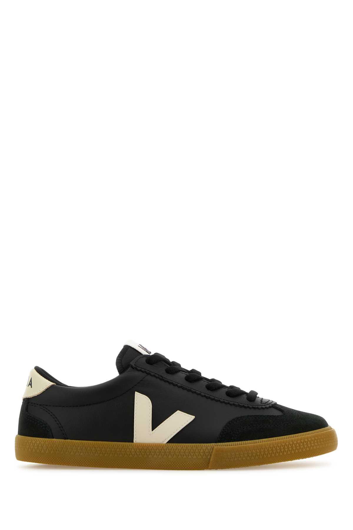 Veja Black Leather Volley Sneakers