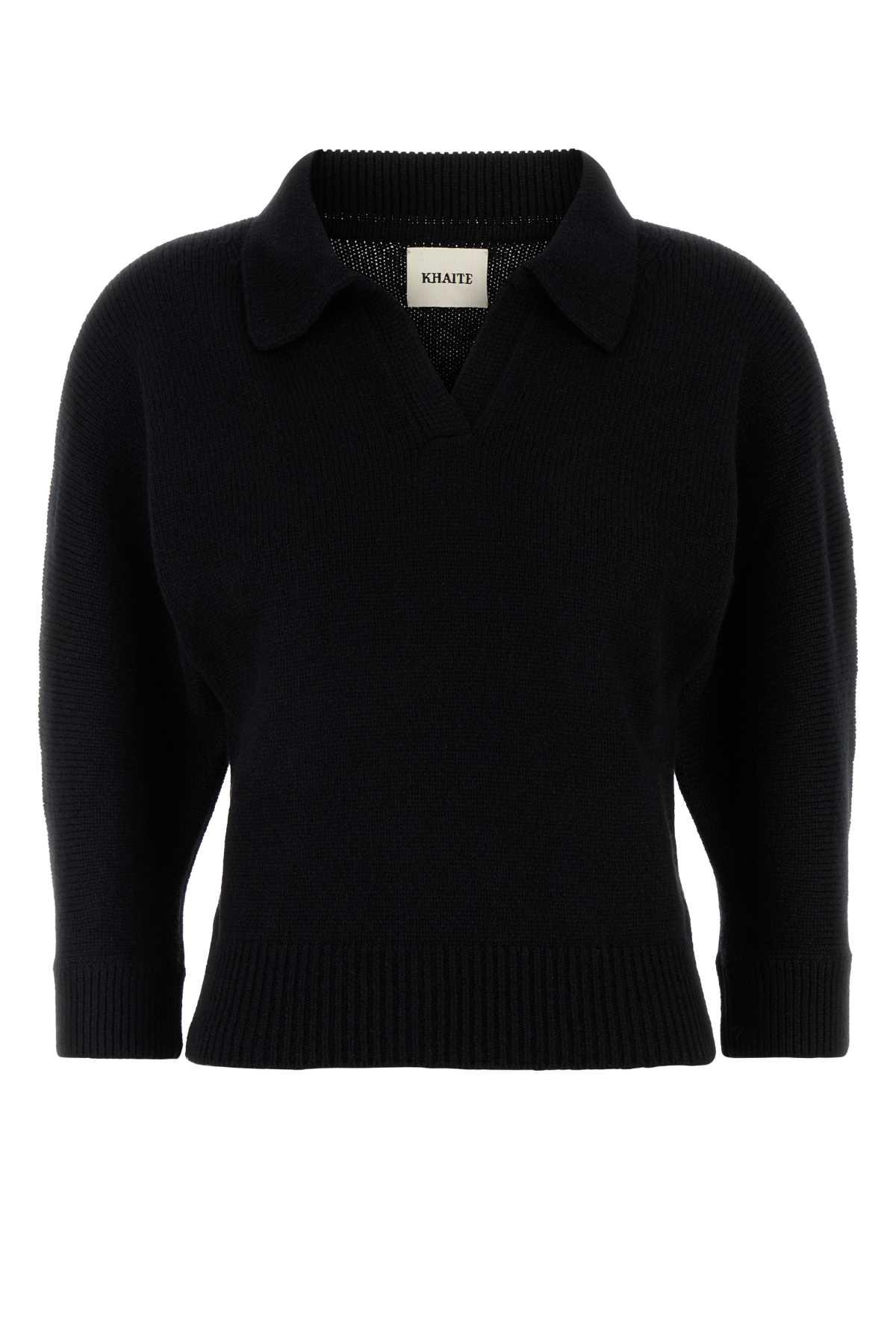 KHAITE Black Cashmere Herve Polo Shirt