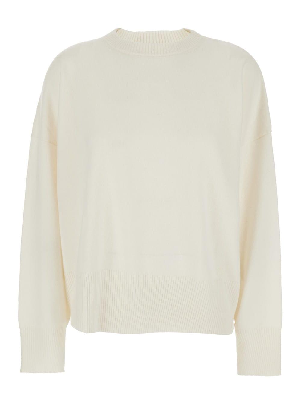 Loulou Studio White Crewneck Sweater With Ribbed Trims In Cashmere