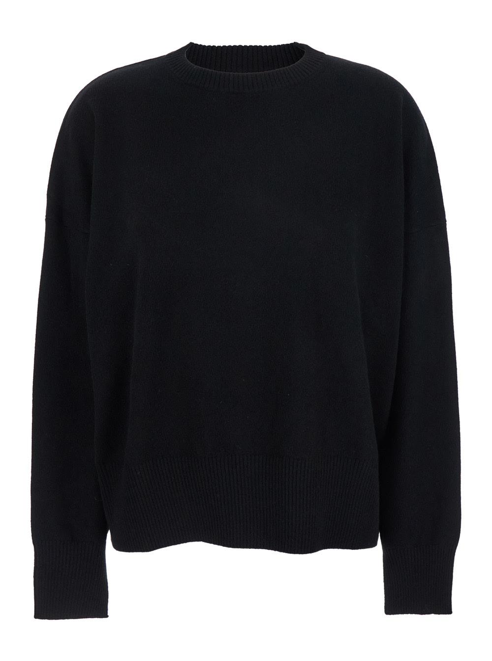 Loulou Studio Black Crewneck Sweater With Ribbed Trims in Cashmere