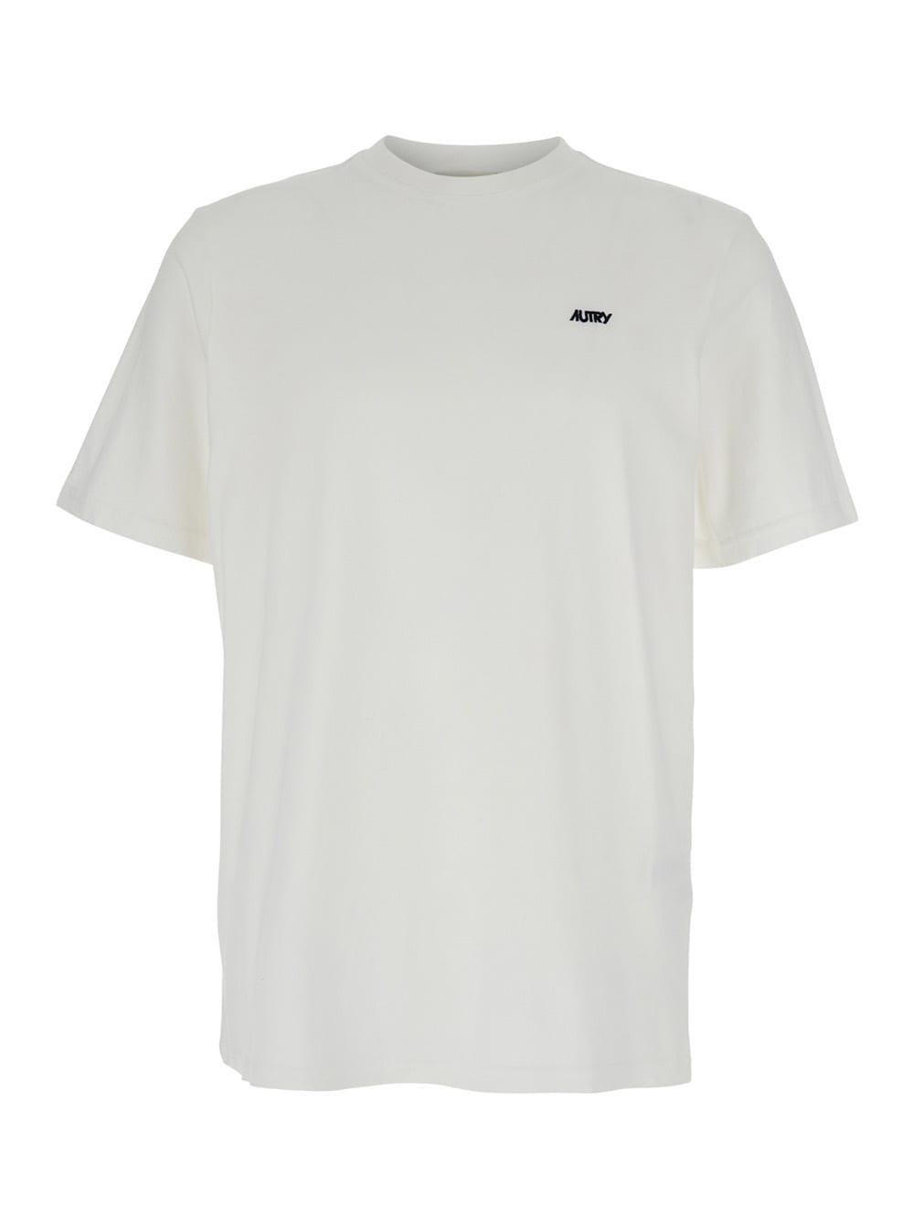 Autry White Round Neck T-shirt With Logo Embroidered On The Front