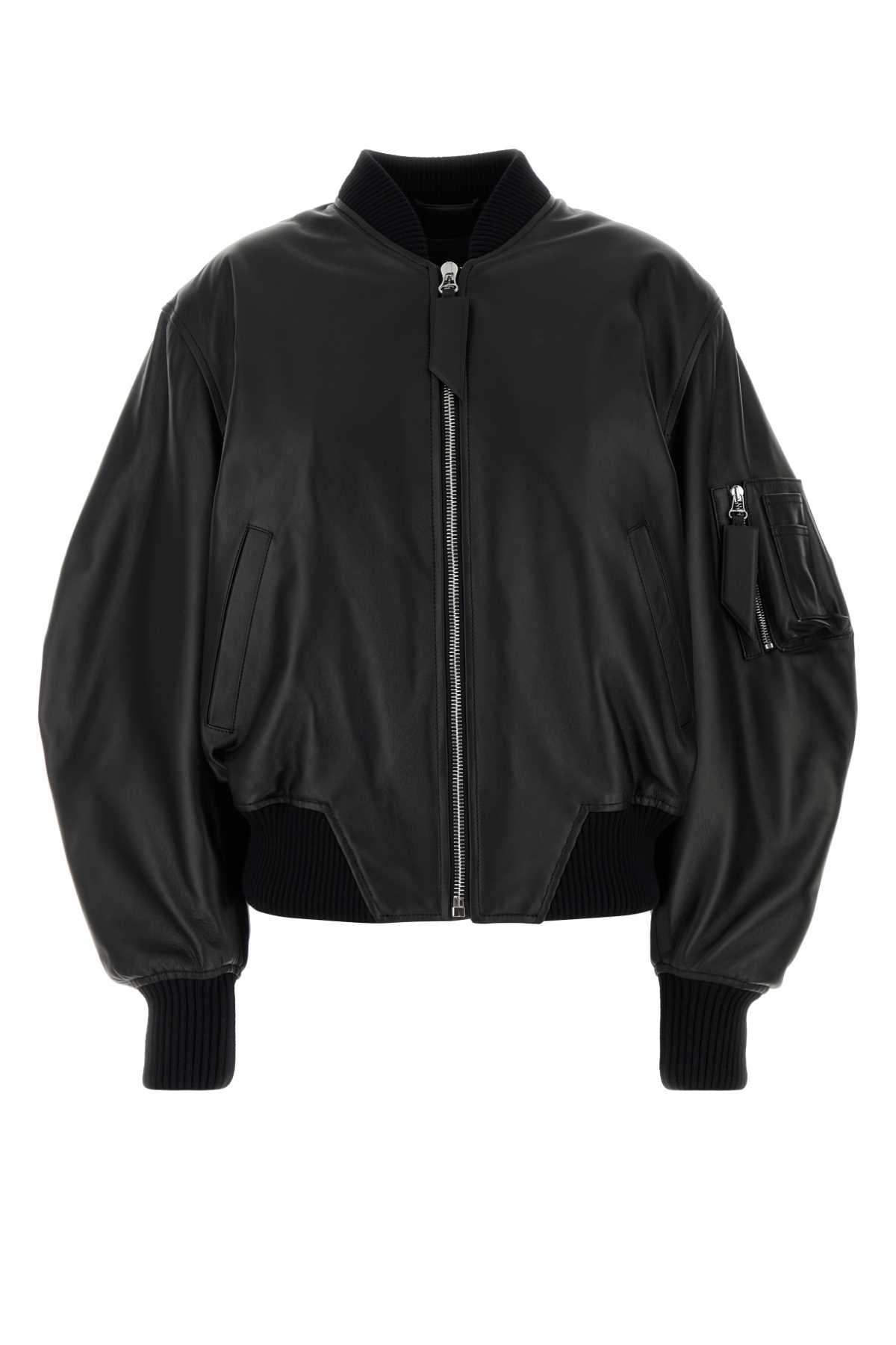 THE ATTICO Black Leather Bomber Jacket