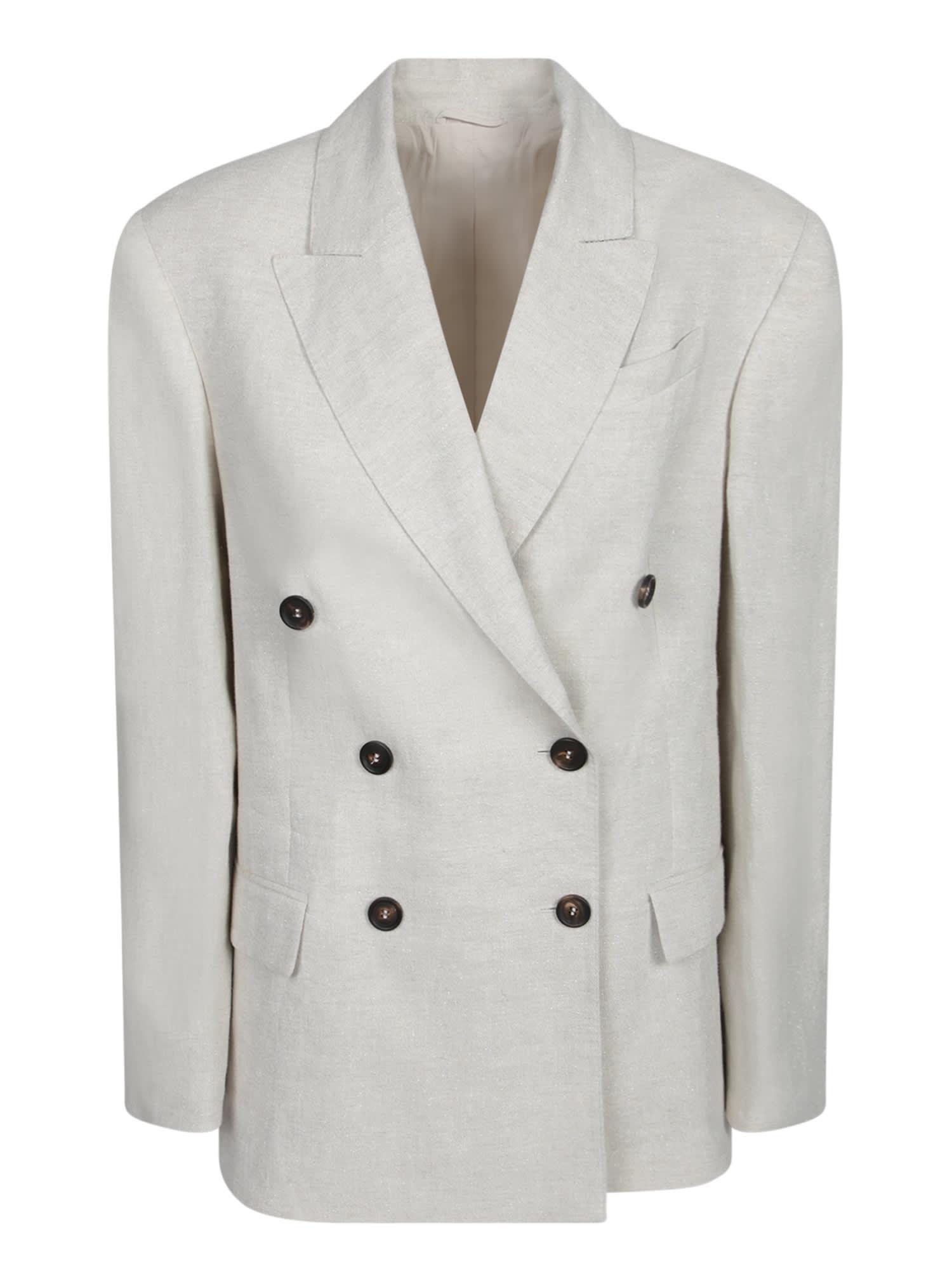 Brunello Cucinelli Beige Double-breasted Linen Lurex Jacket