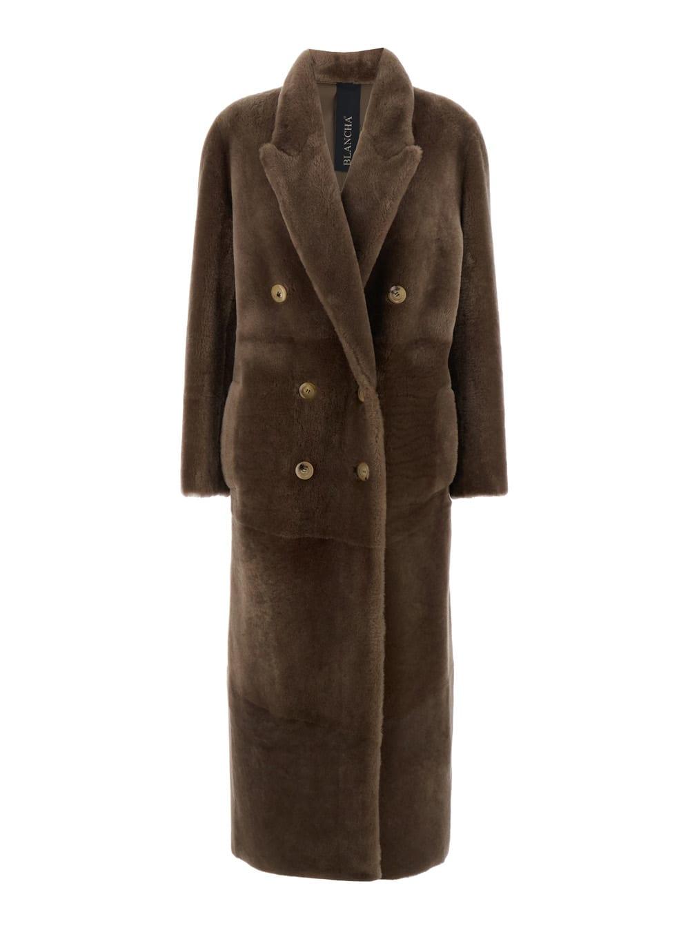 Blancha Brown Coat With Classic Lapels And Reversible Design In Fur