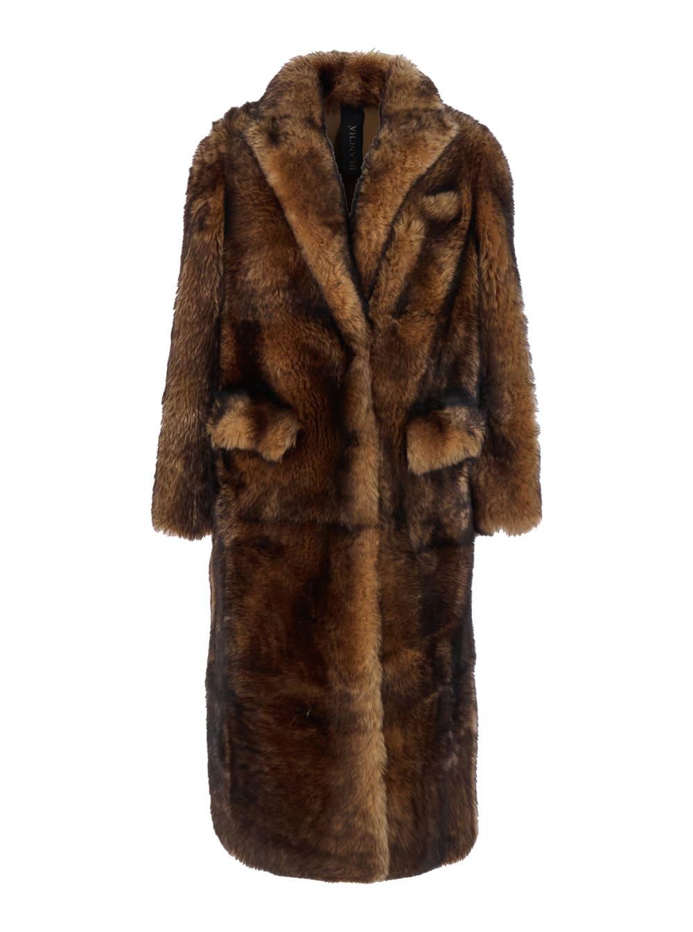 Blancha Brown Coat With Classic Lapels And Reversible Design In Fur Woman