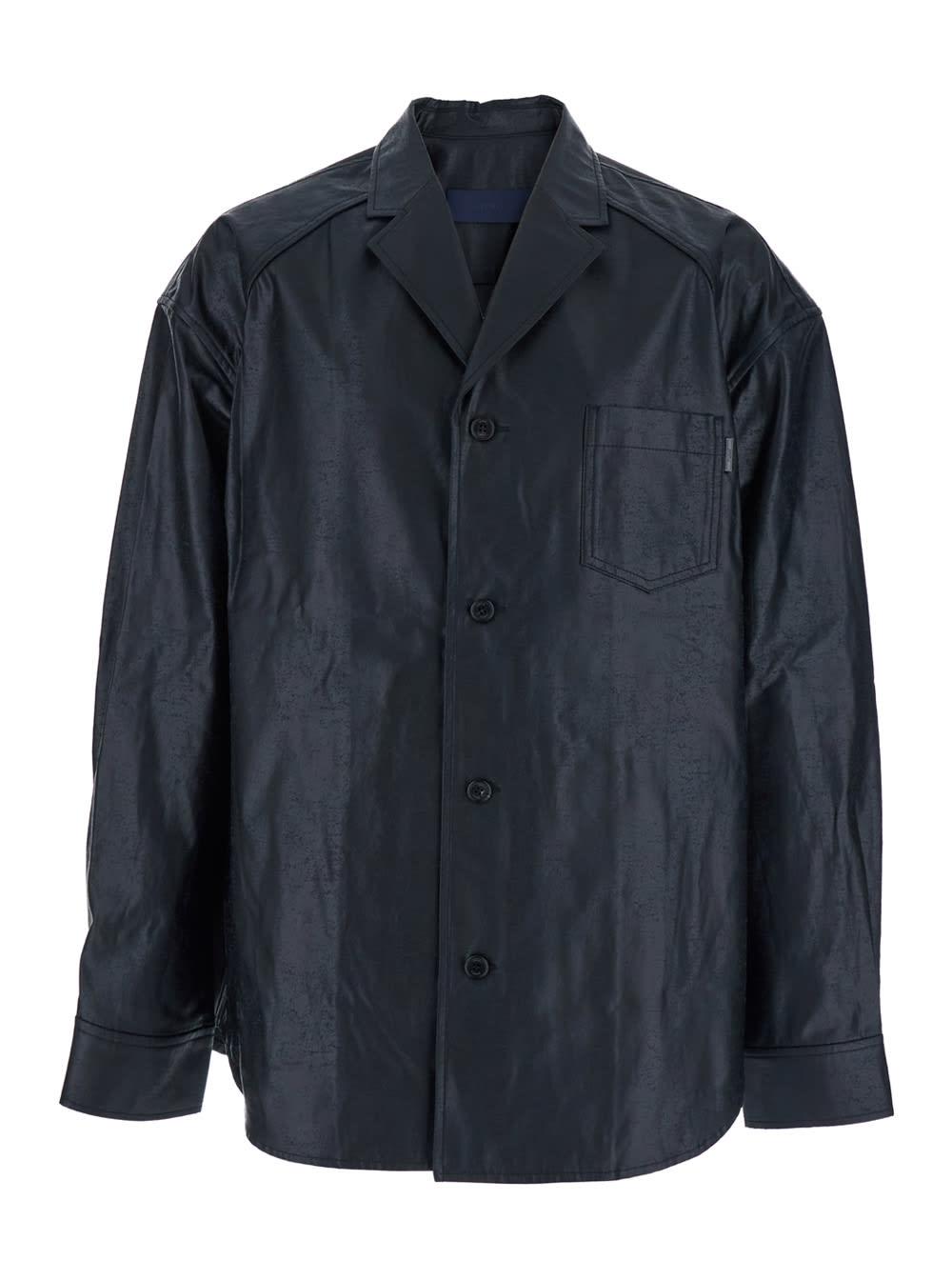Juun.J Dark Blue Shirt With Classic Collar And Chest Pocket