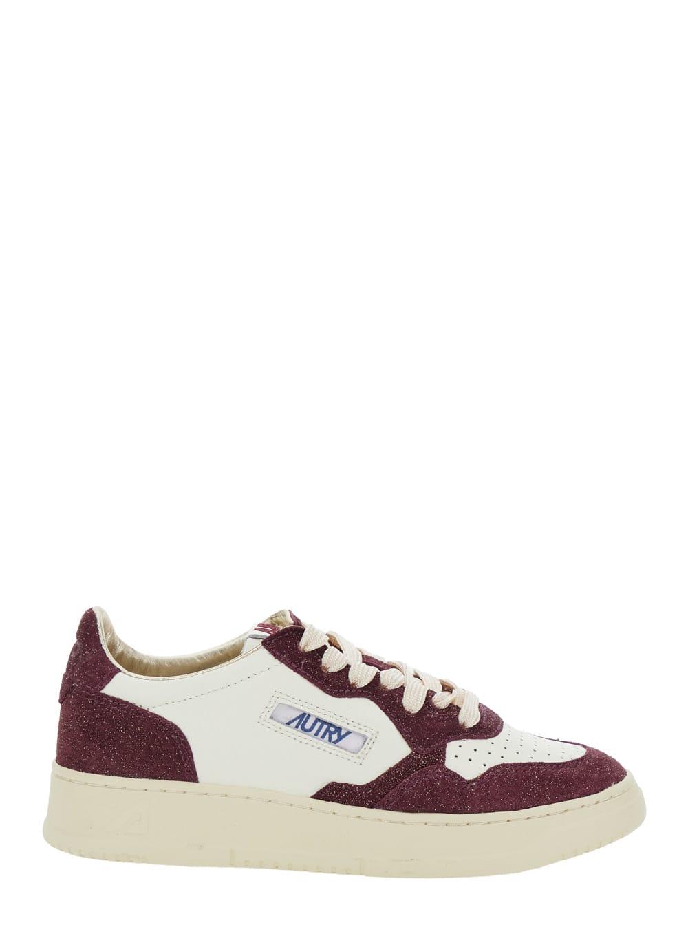 Autry Medalist Bordeaux Low Top Sneakers With Logo Detail In Leather And Suede