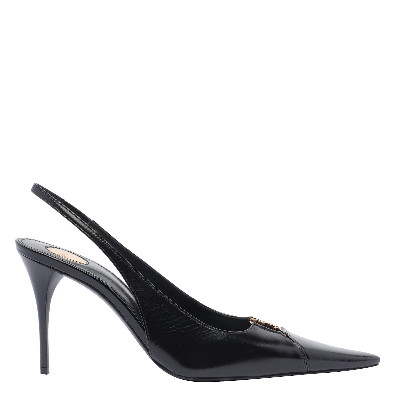 Saint Laurent Babylone Breteuil Leather Slingback Pumps in Black
