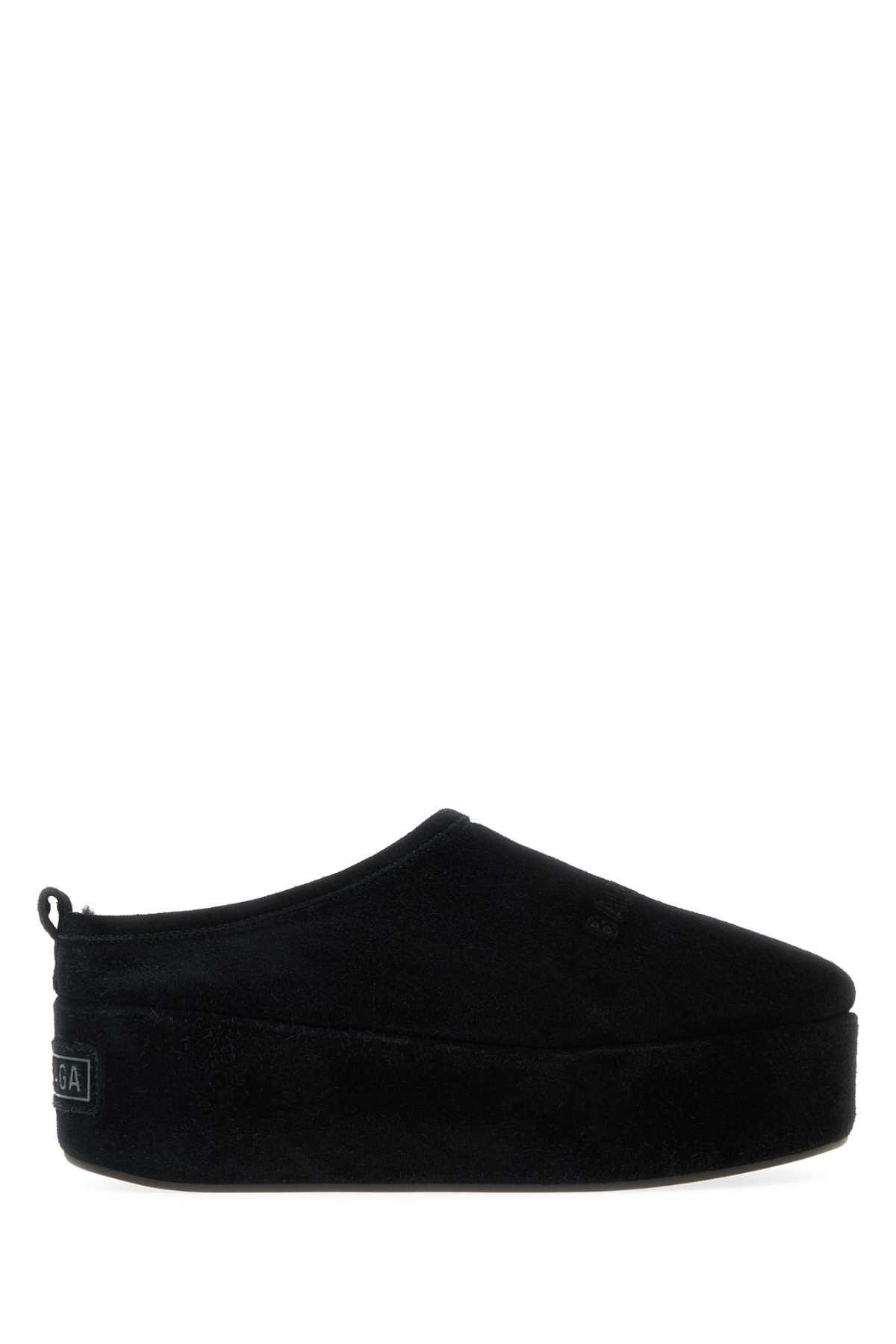 Balenciaga Black Suede Alaska Soft Slippers