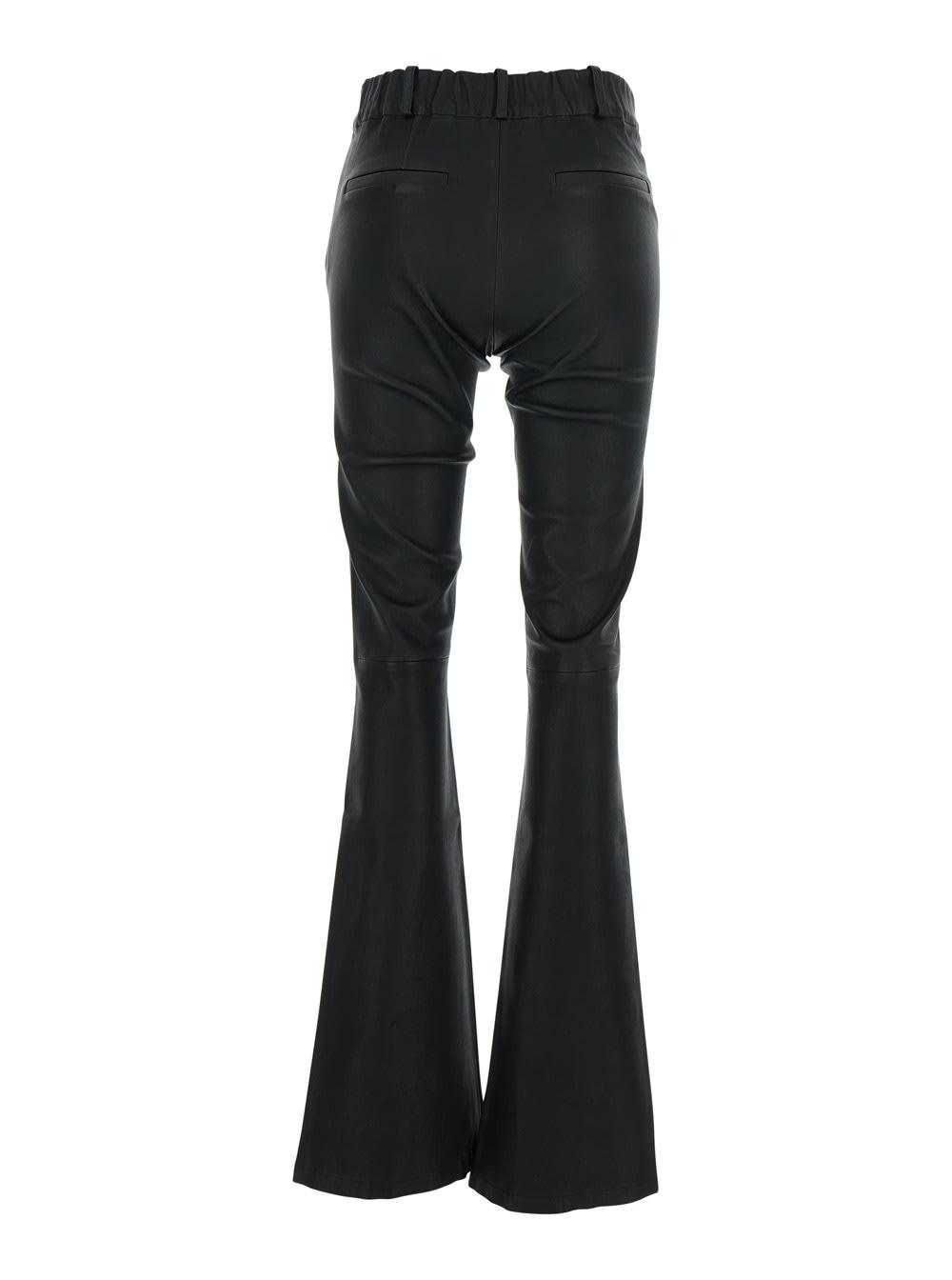 AREA Black Trousers With Belt Loops And Flared Legs In Leather