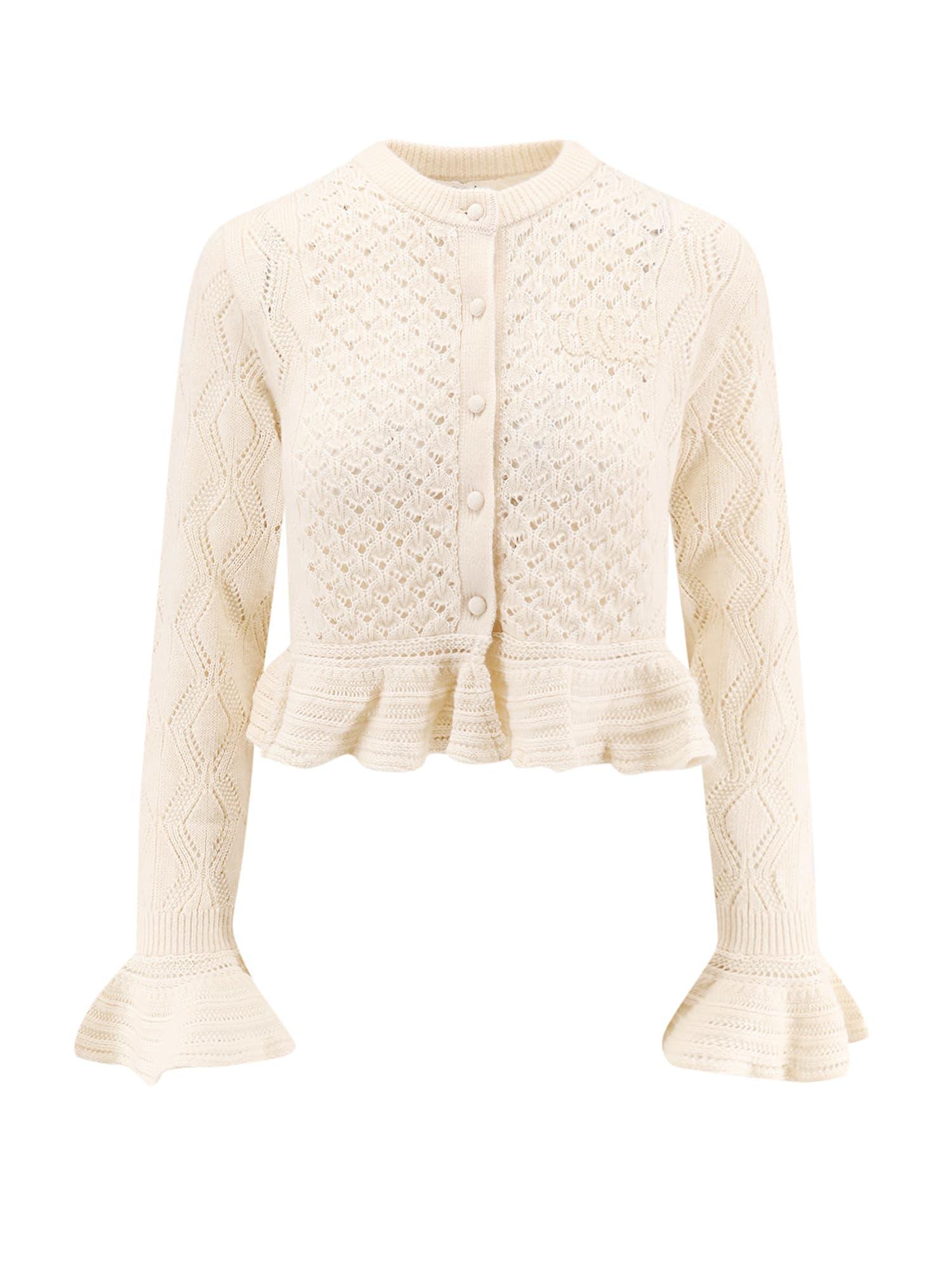 Chloé Cardigan with Pointelle and Ruffles