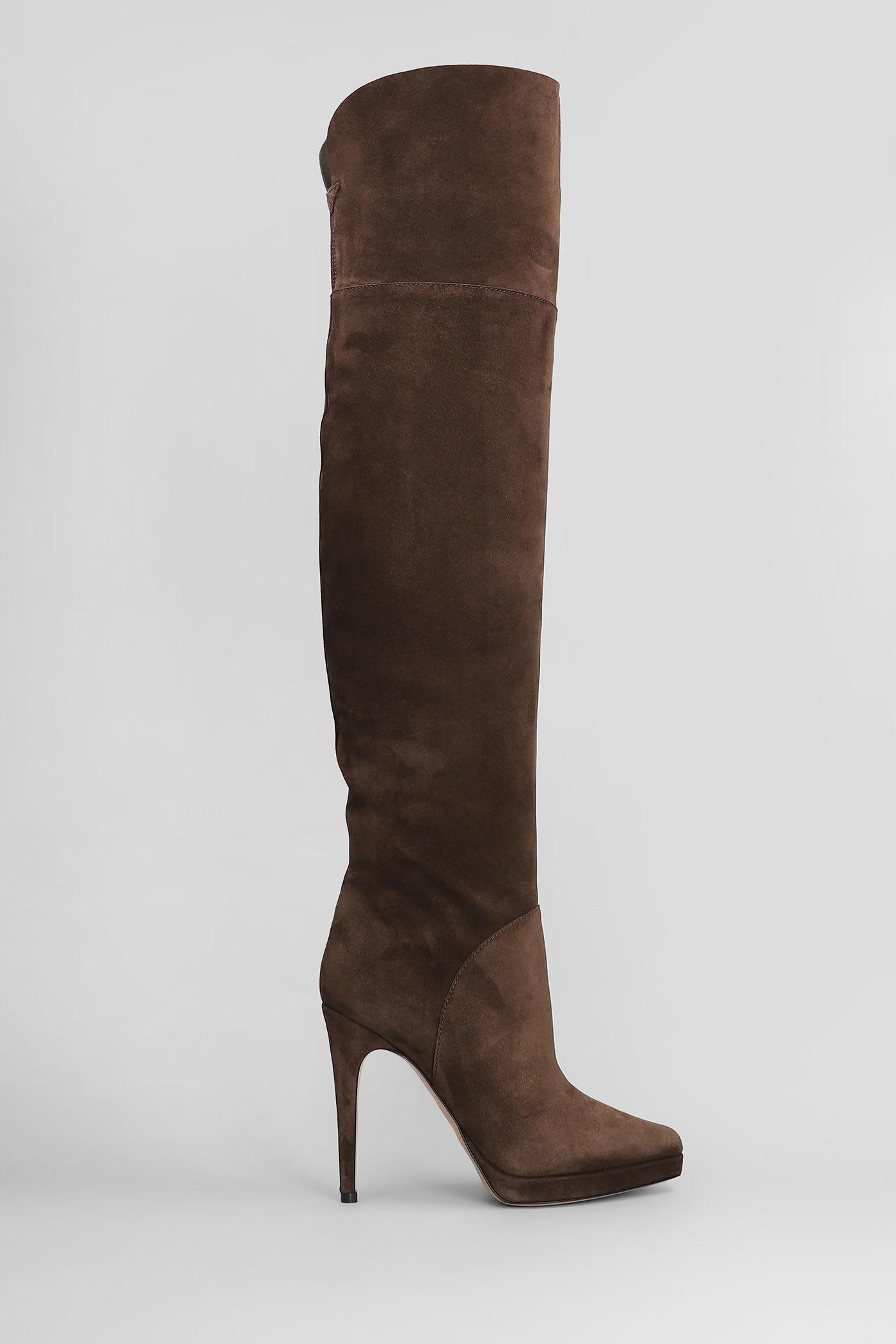 Casadei Michelle High Heels Boots in Brown Suede