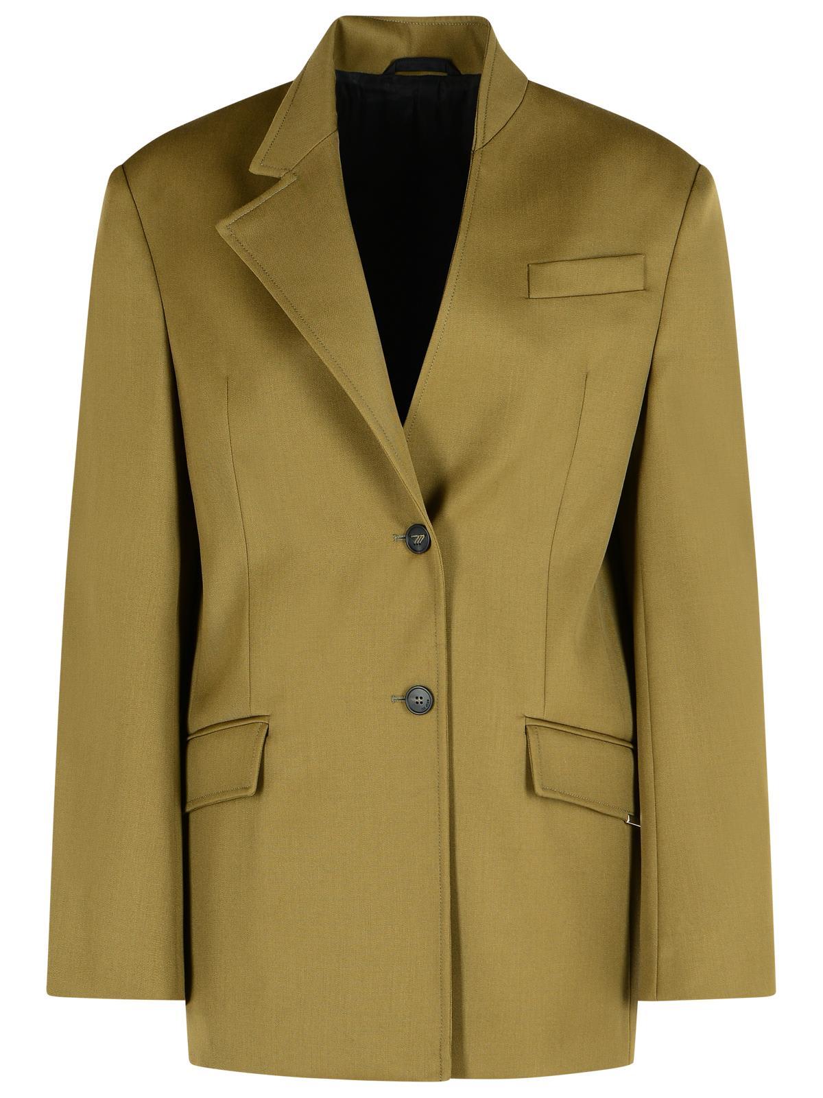 The Attico Green Jacket With Asymmetric Closure In Wool