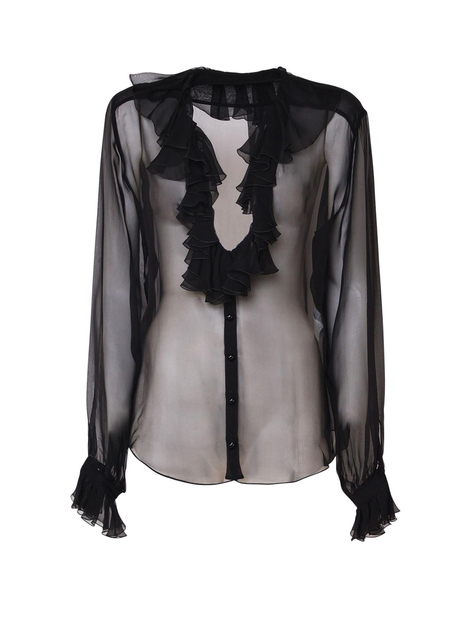 Dolce & Gabbana Ruffle Collar Chiffon Blouse