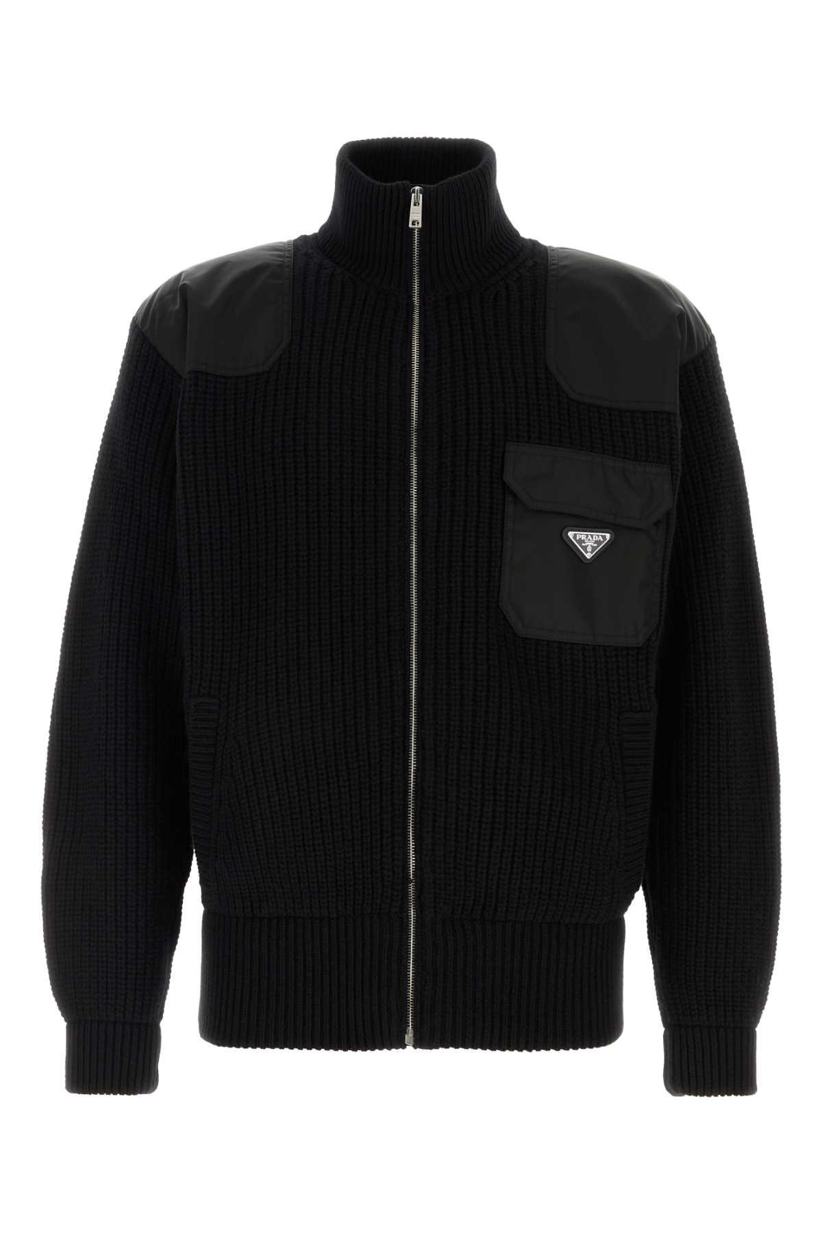 Prada Black Wool Blend Cardigan