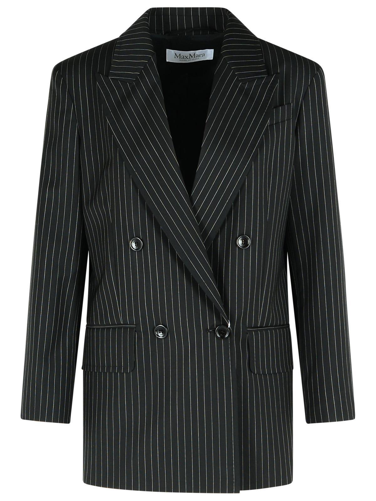 Max Mara Mattia Black White Pinstriped Virgin Wool Blazer