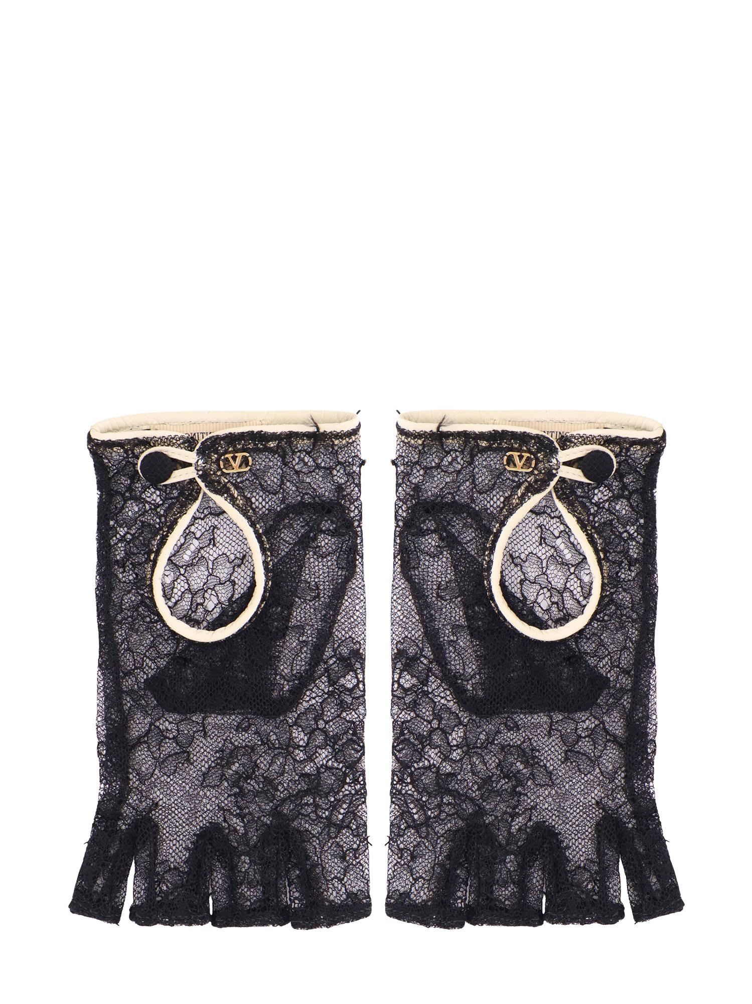 Valentino Garavani Lace Gloves With Leather Profiles